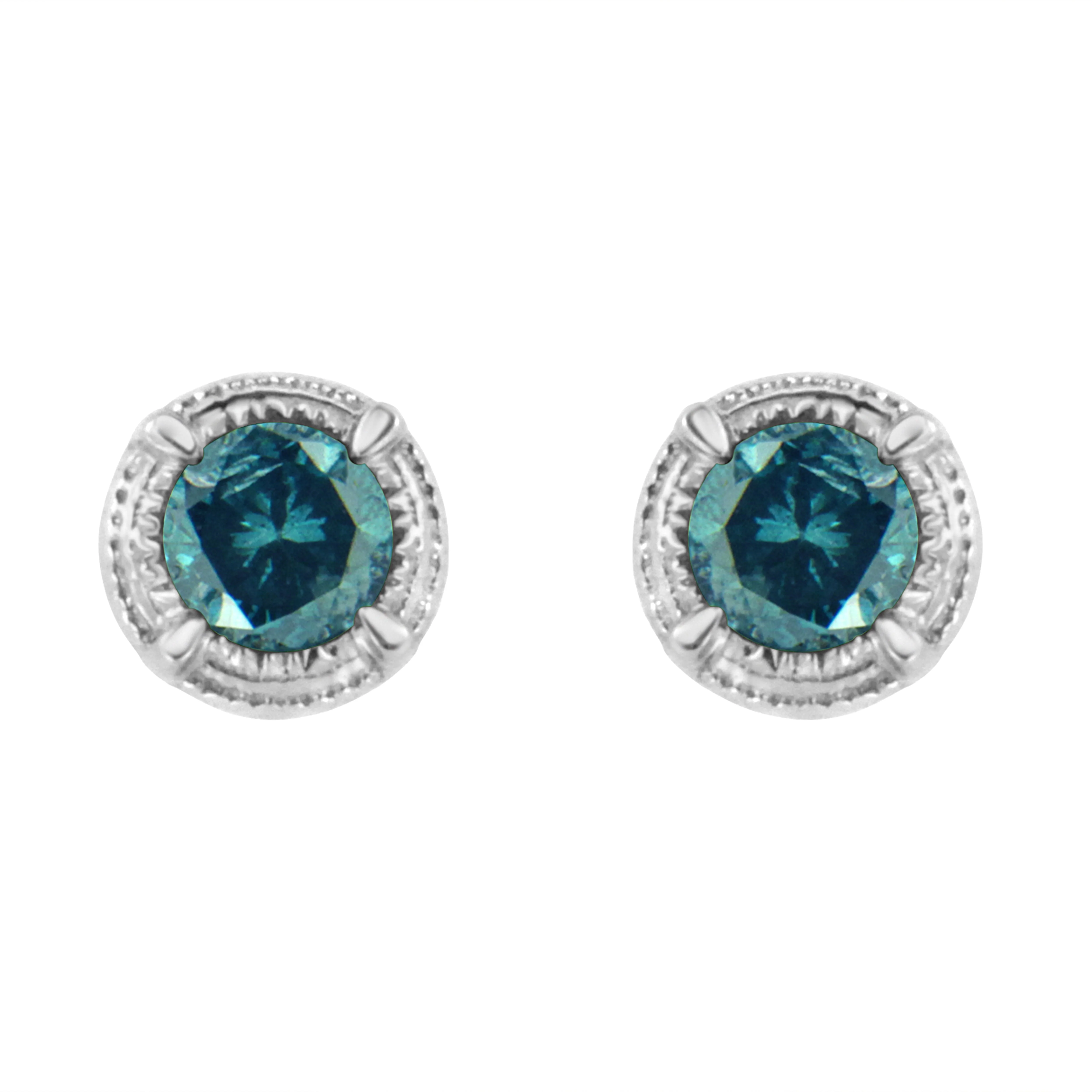 .925 Sterling Silver 1 cttw Treated Black Diamond Modern 4-Prong Solitaire Milgrain Stud Earrings (Black Color, I1-I2 Clarity) - Image 12