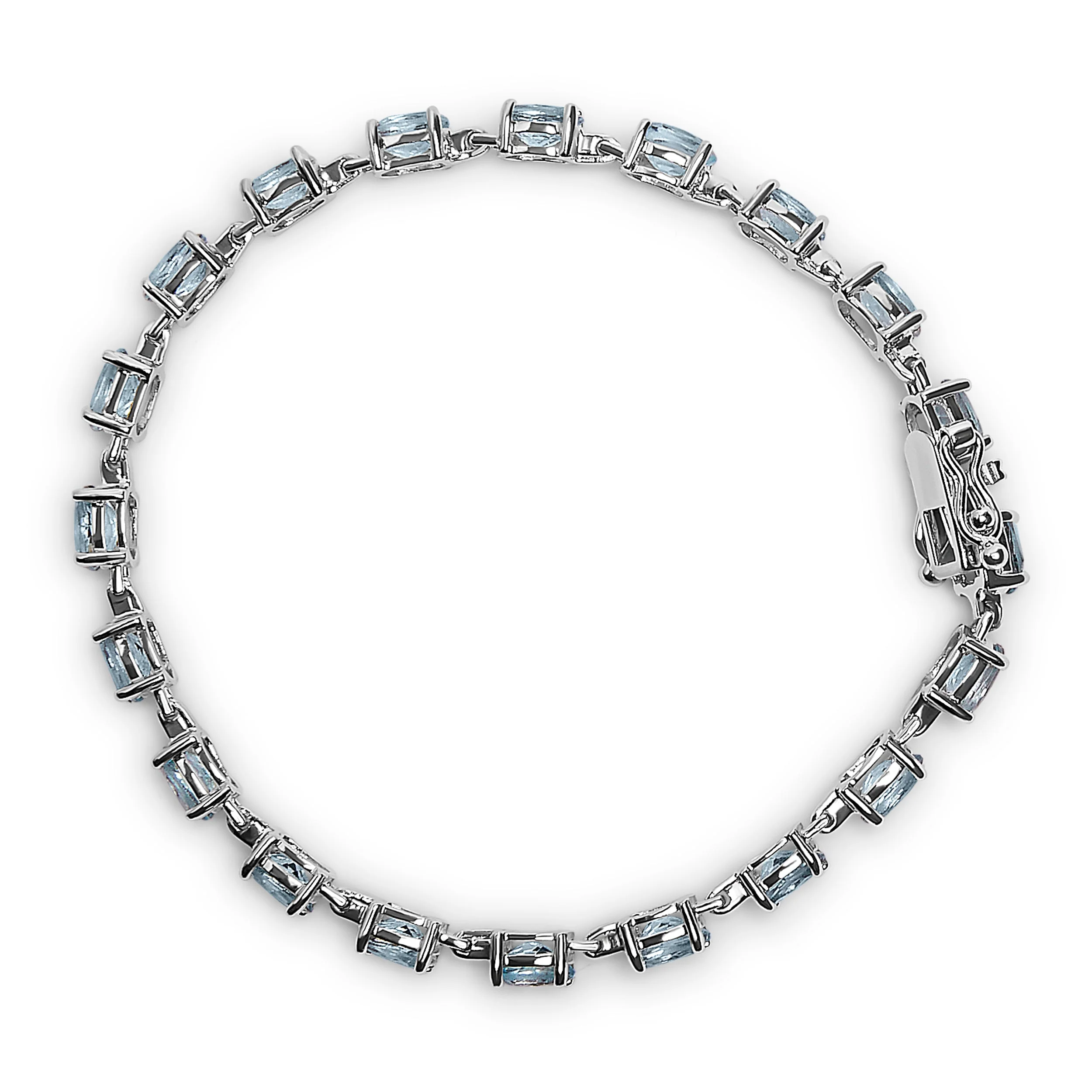 .925 Sterling Silver 11.0 Cttw Oval Shaped Created Light Blue Topaz Link Bracelet - 7 inch - Image 3
