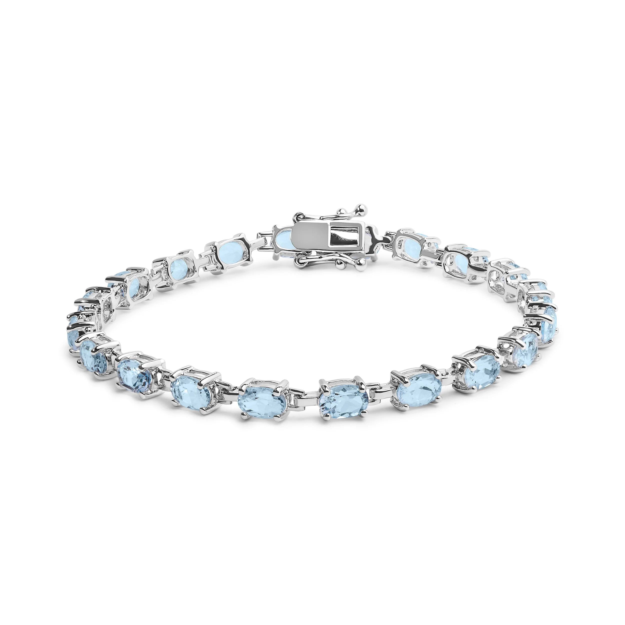.925 Sterling Silver 11.0 Cttw Oval Shaped Created Light Blue Topaz Link Bracelet - 7 inch - Image 4