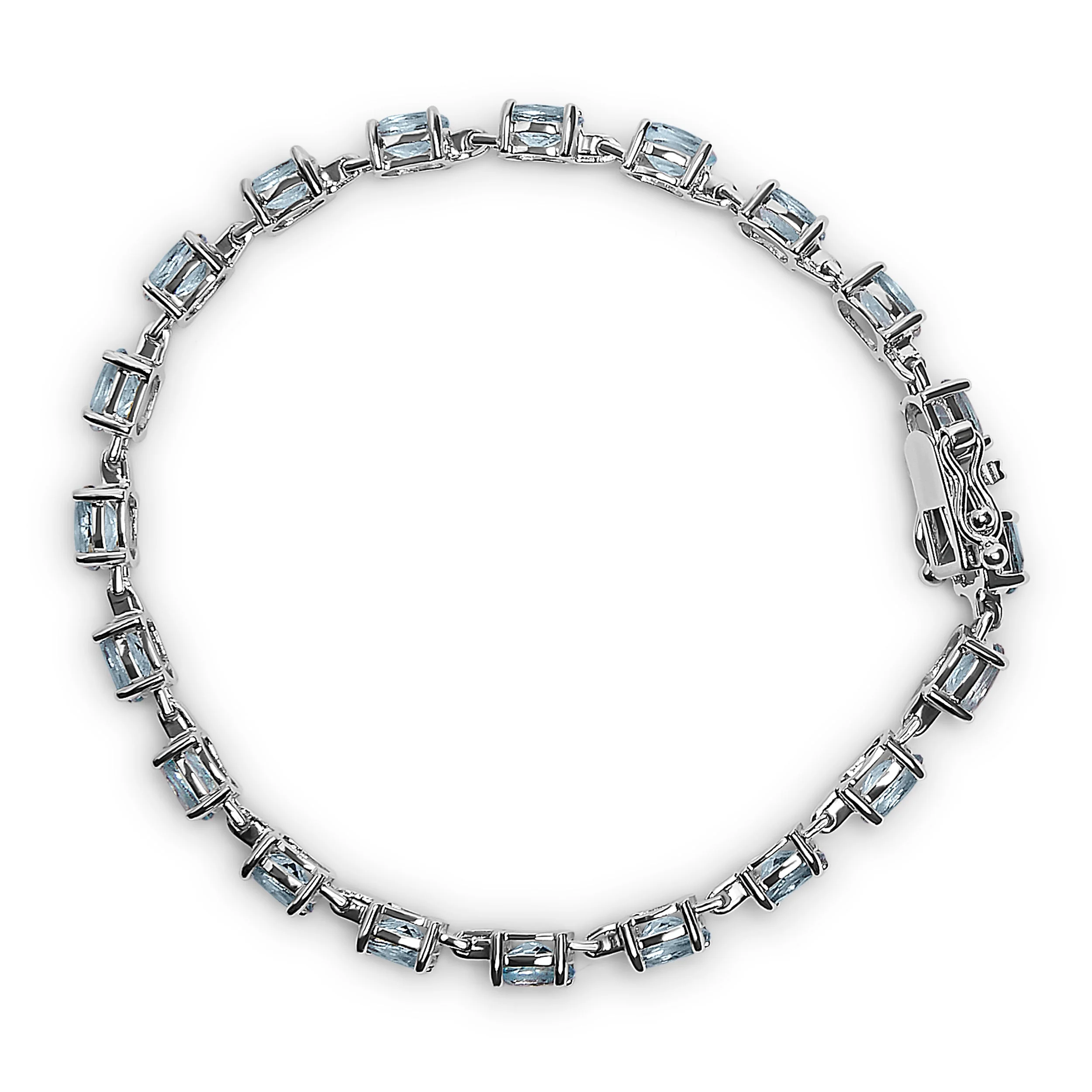 .925 Sterling Silver 11.0 Cttw Oval Shaped Created Light Blue Topaz Link Bracelet - 7 inch - Image 6