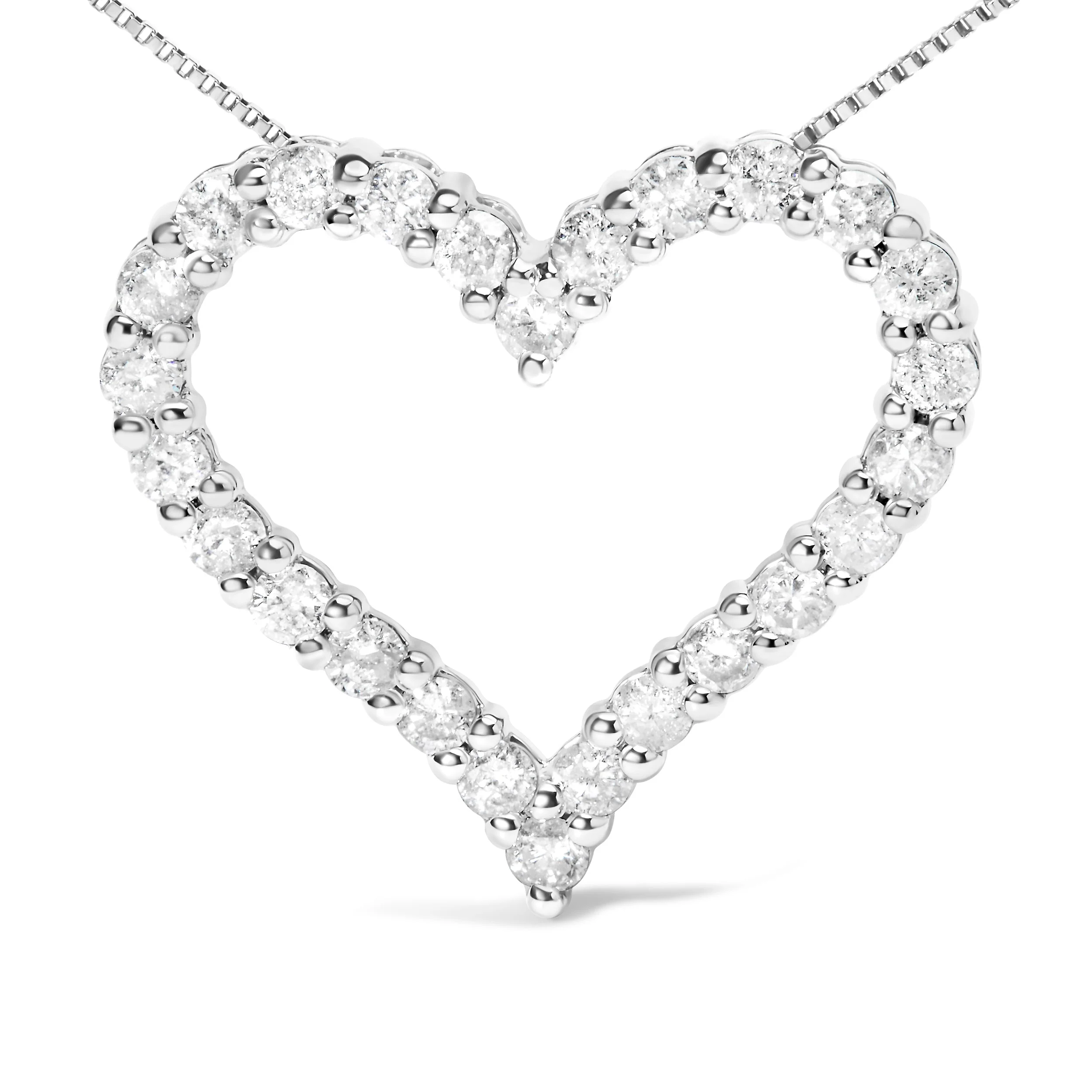 .925 Sterling Silver 2.0 Cttw Diamond Open Heart 18" Pendant Necklace (I-J Color, I2-I3 Clarity) - Image 2