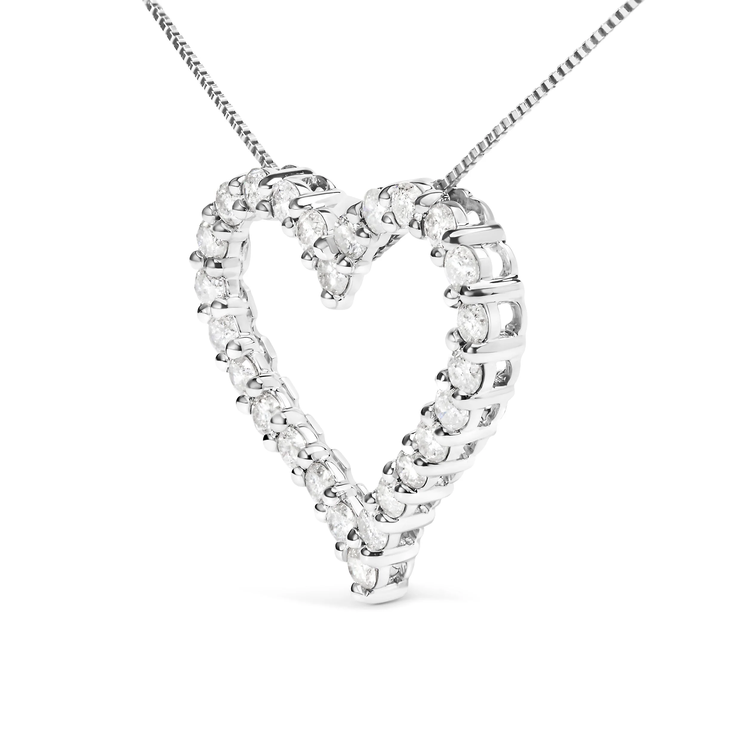 .925 Sterling Silver 2.0 Cttw Diamond Open Heart 18" Pendant Necklace (I-J Color, I2-I3 Clarity) - Image 3