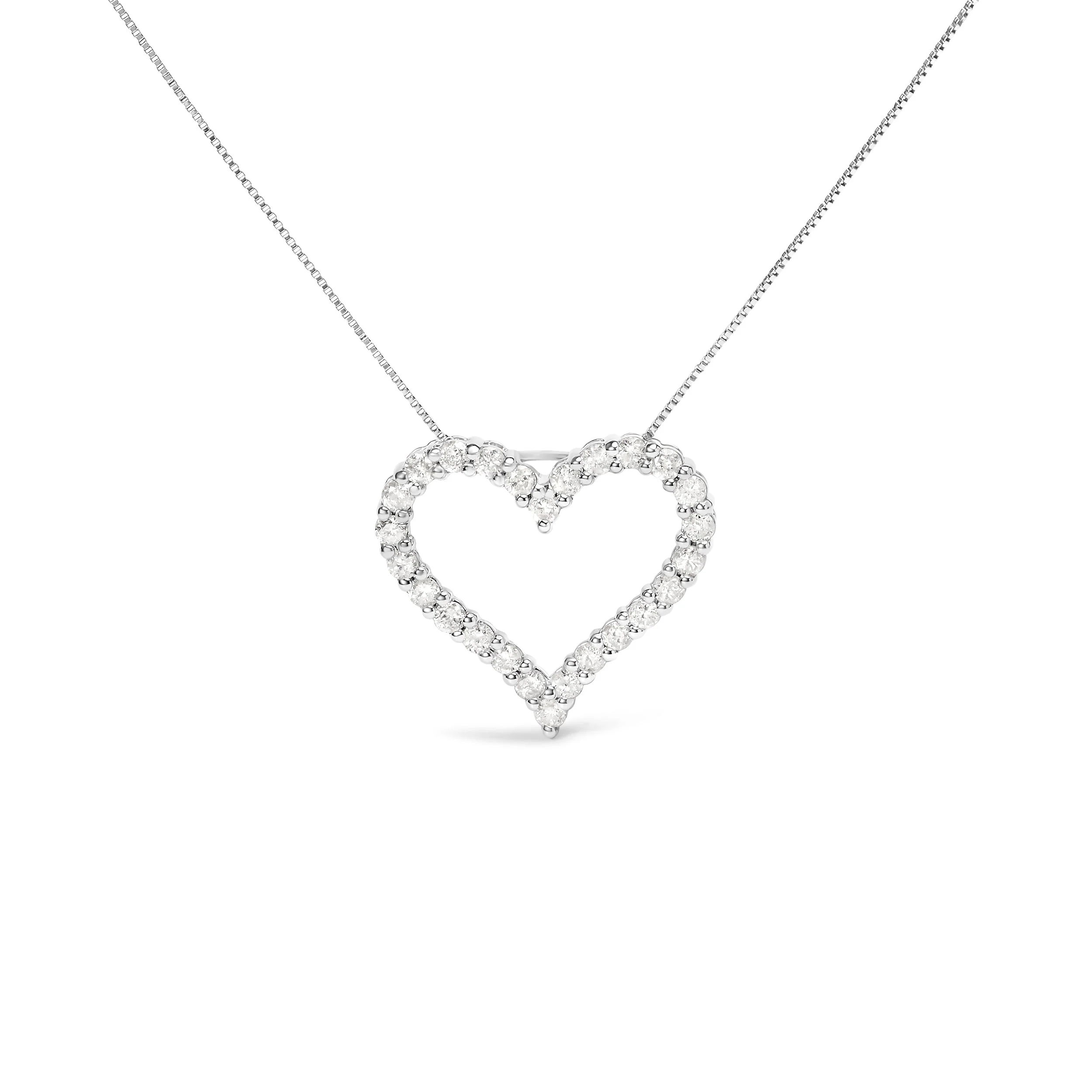 .925 Sterling Silver 2.0 Cttw Diamond Open Heart 18" Pendant Necklace (I-J Color, I2-I3 Clarity) - Image 4