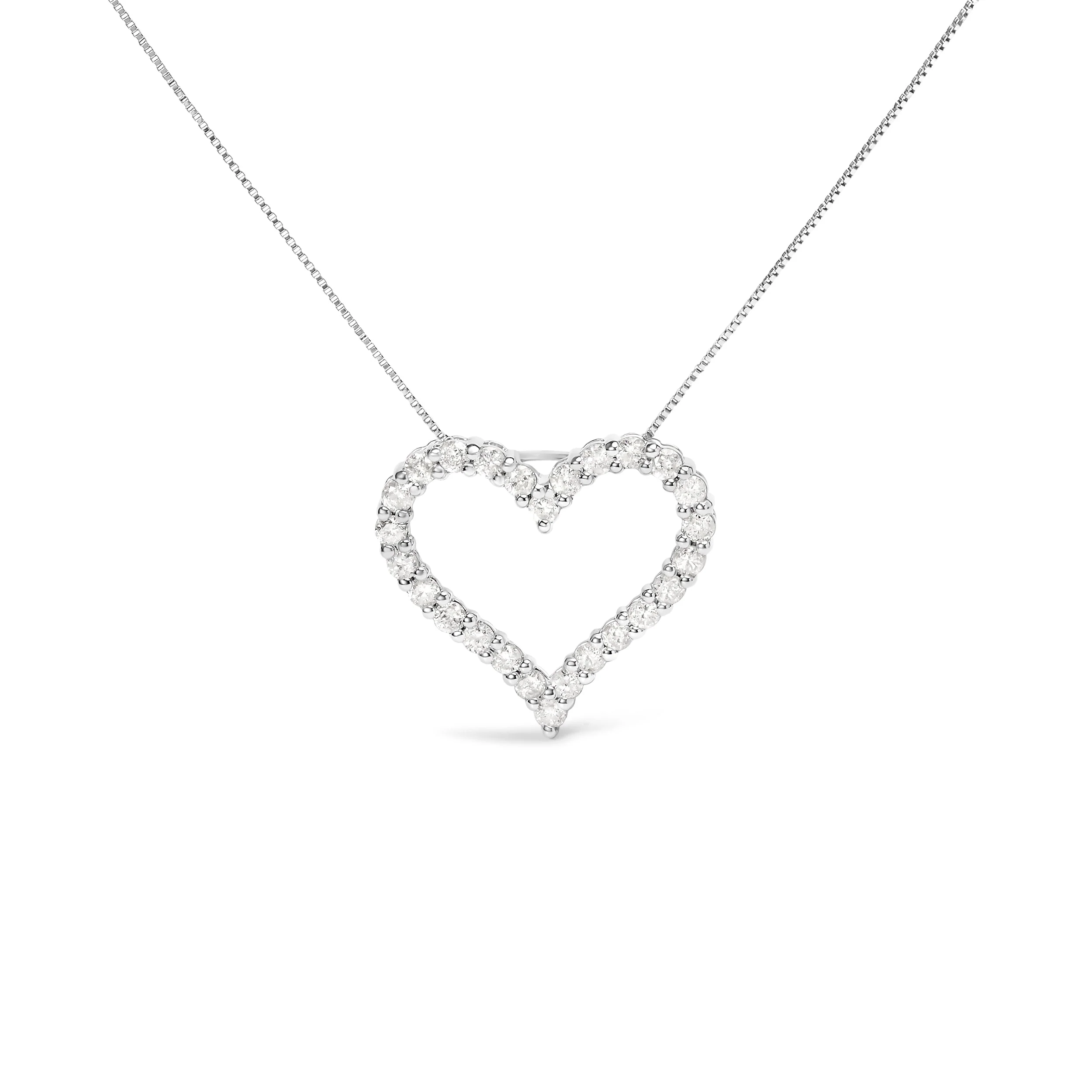 .925 Sterling Silver 2.0 Cttw Diamond Open Heart 18" Pendant Necklace (I-J Color, I2-I3 Clarity) - Image 5