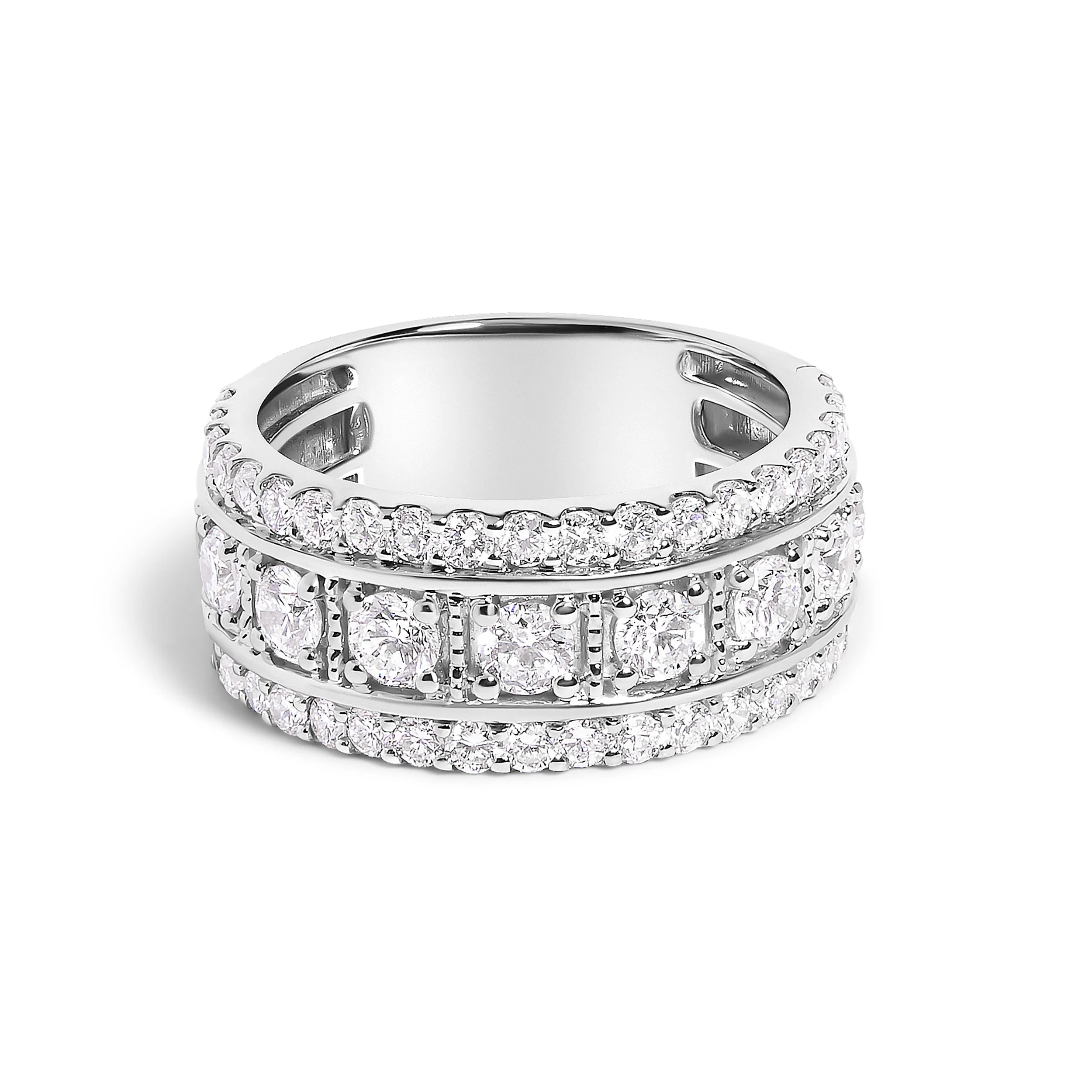 .925 Sterling Silver 2.0 Cttw Lab Grown Diamond Three-Row Pavé Band Ring