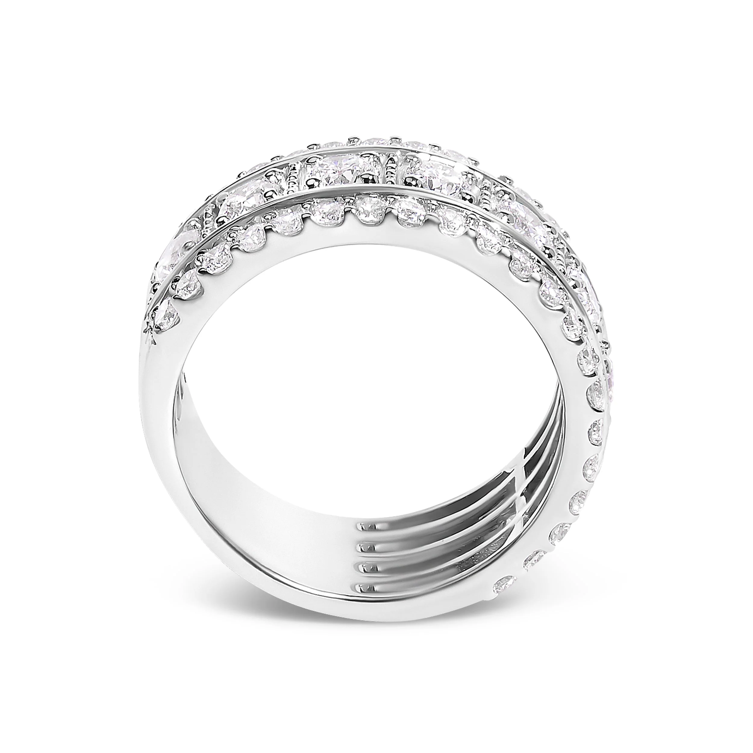.925 Sterling Silver 2.0 Cttw Lab Grown Diamond Three-Row Pavé Band Ring - Image 5