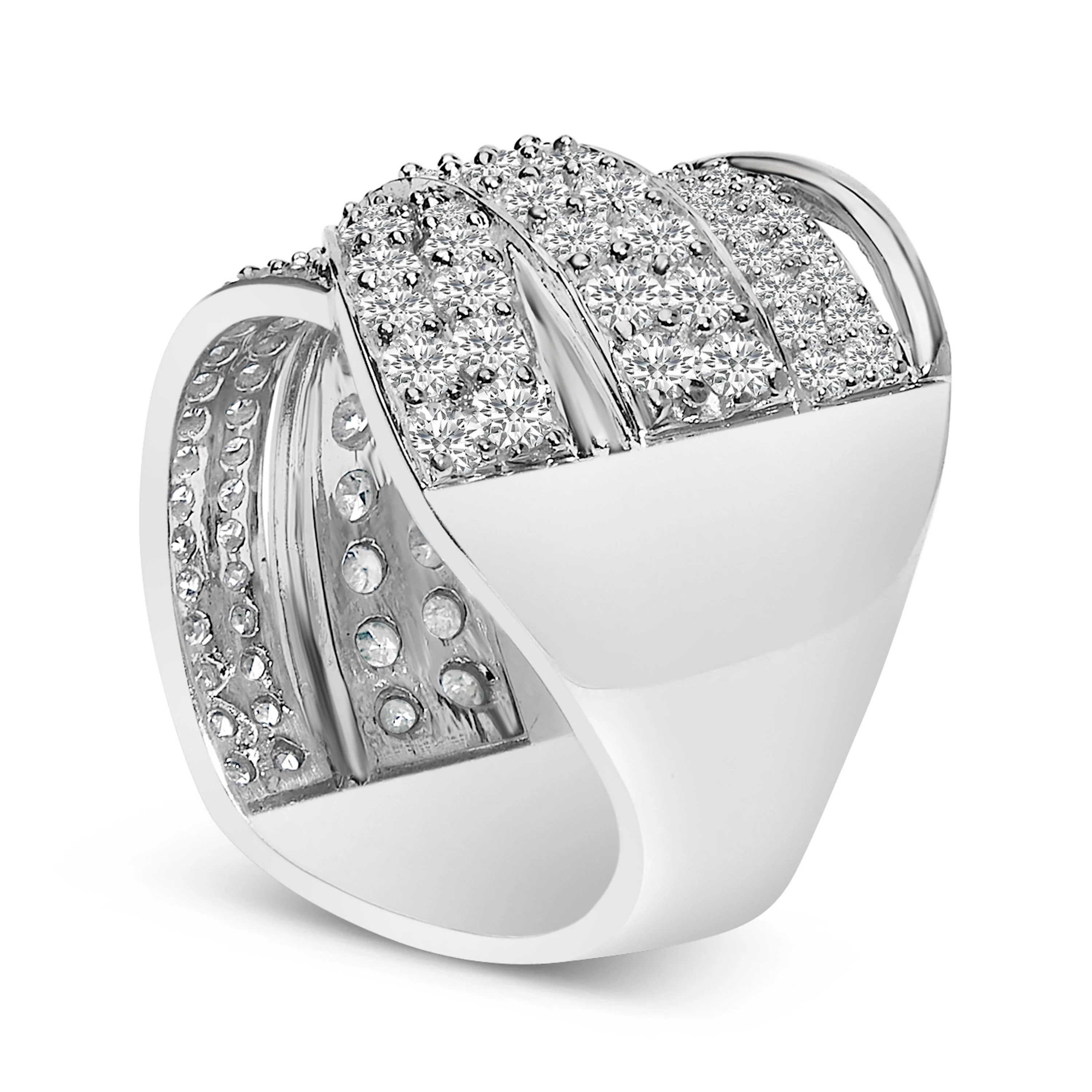 .925 Sterling Silver 2.00 Cttw Round-Cut Diamond Overlapping Bypass Band Ring (I-J Color, I2-I3 Clarity) - Ring Size 7 - Image 7