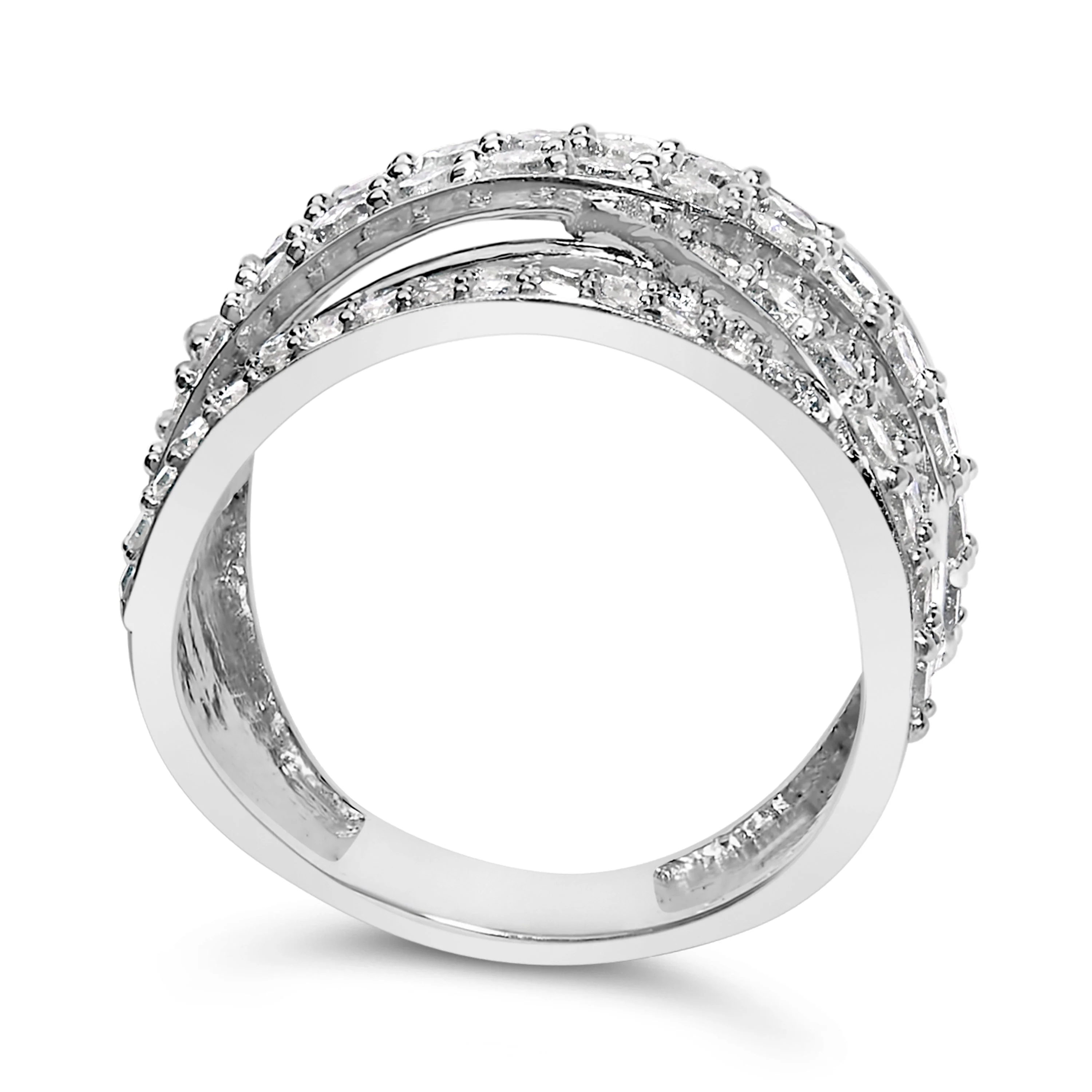 .925 Sterling Silver 2.00 Cttw Round-Cut Diamond Overlapping Bypass Band Ring (I-J Color, I2-I3 Clarity) - Ring Size 7 - Image 8
