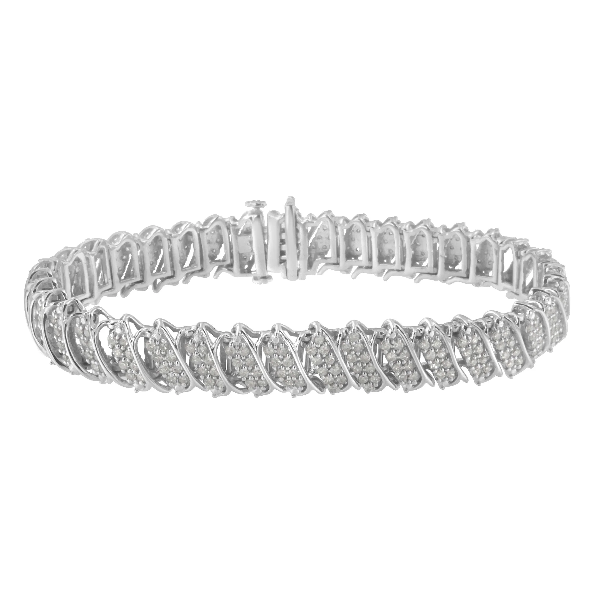 .925 Sterling Silver 3.0 Cttw Diamond Multi Row Cluster Slanted Wave Link 7-¼†Tennis Bracelet (I-J Color, I2-I3 Clarity)