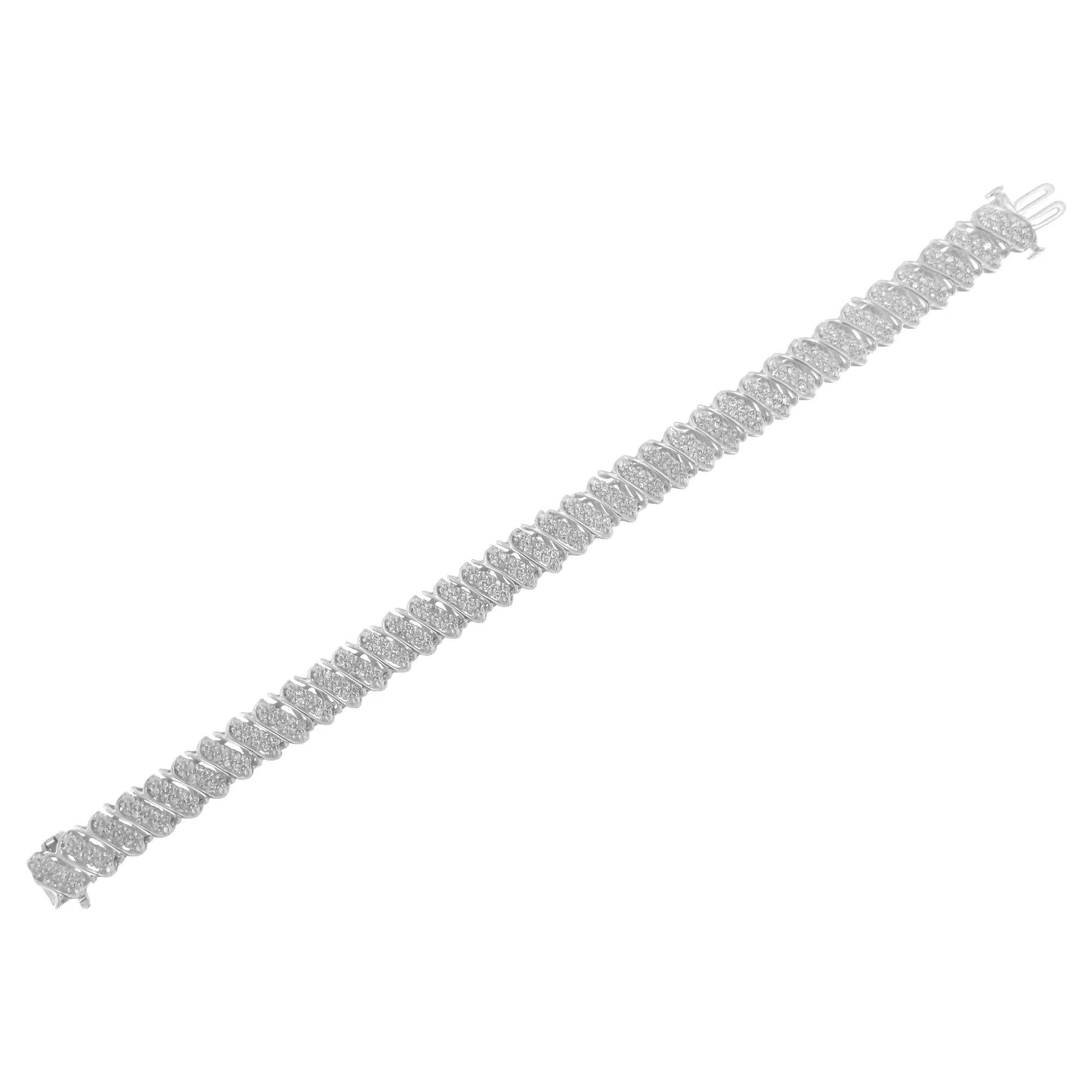 .925 Sterling Silver 3.0 Cttw Diamond Multi Row Cluster Slanted Wave Link 7-¼†Tennis Bracelet (I-J Color, I2-I3 Clarity) - Image 10