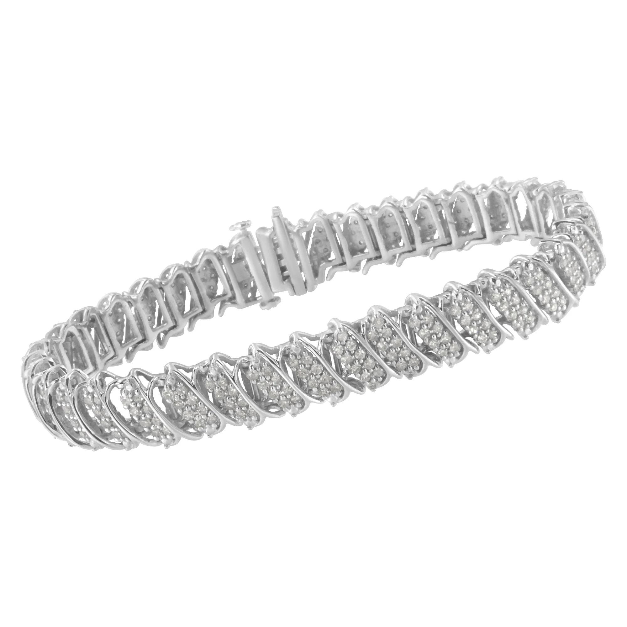 .925 Sterling Silver 3.0 Cttw Diamond Multi Row Cluster Slanted Wave Link 7-¼†Tennis Bracelet (I-J Color, I2-I3 Clarity) - Image 8