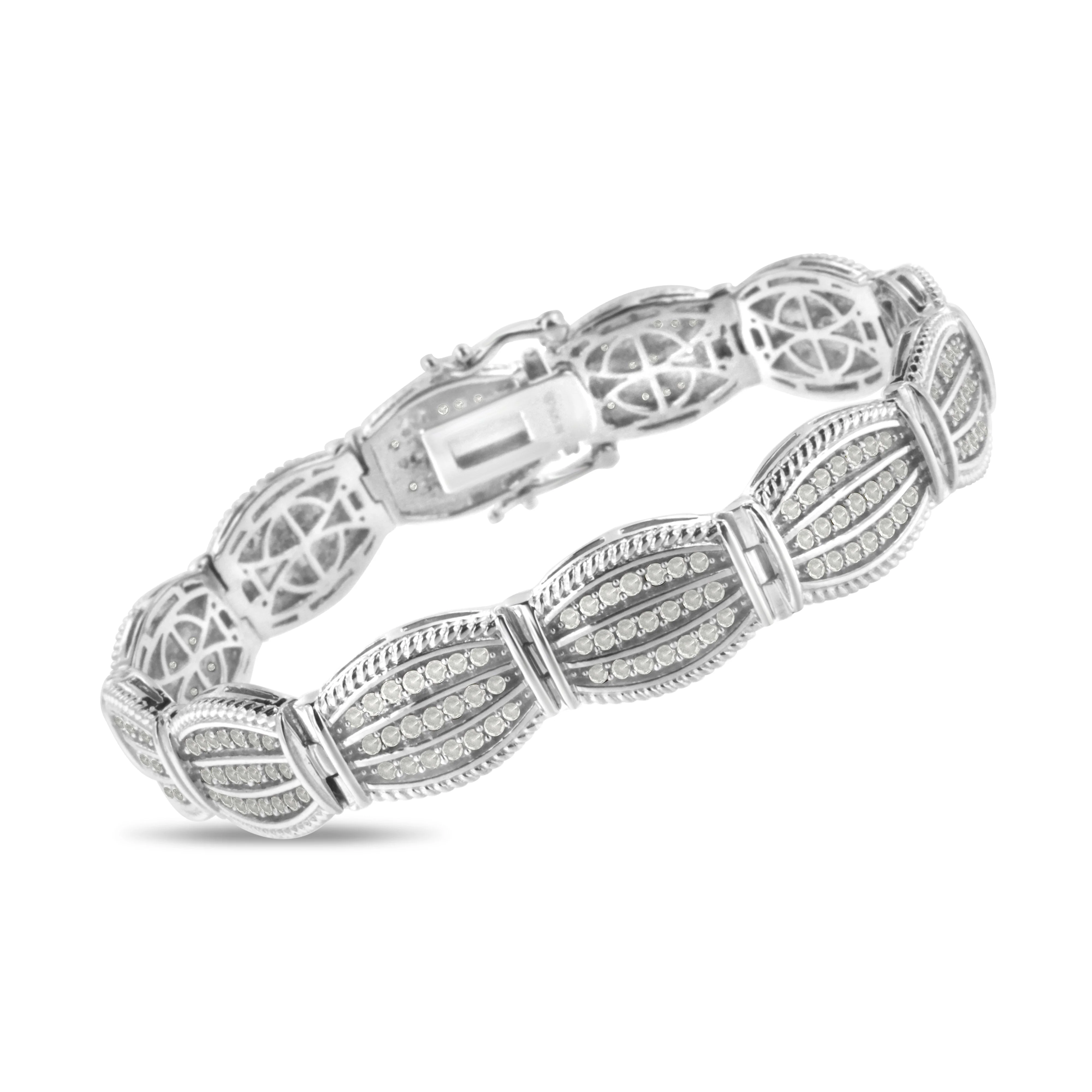 .925 Sterling Silver 3.0 Cttw Prong Set Diamond Art Deco Style Tennis Bracelet (I-J Color, I2-I3 Clarity) - 7.25" - Image 3