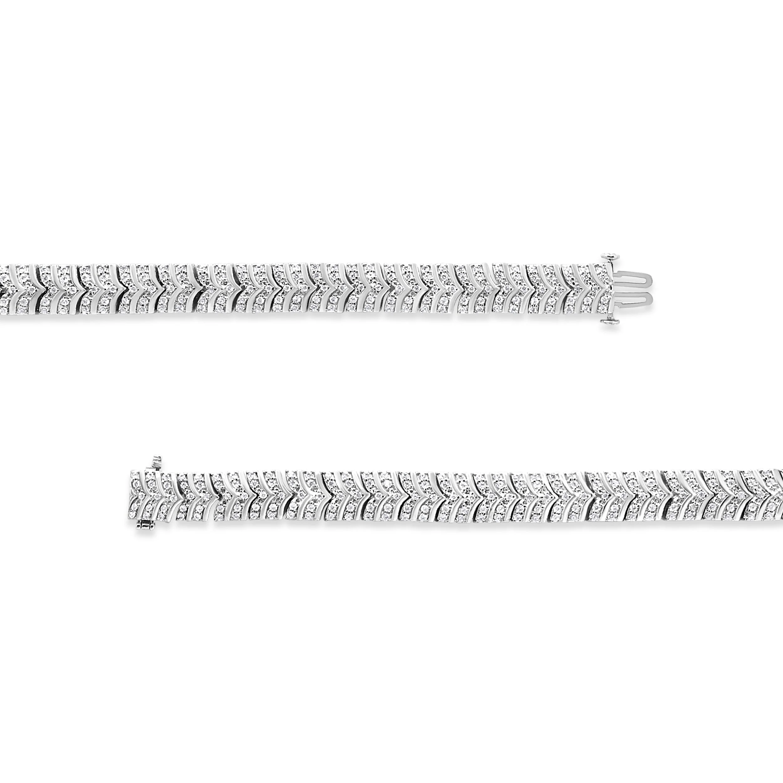 .925 Sterling Silver 3.00 Cttw Diamond Chevron Link Bracelet (I2-I3 Clarity, I-J Color) - Size 7.25" - Image 3