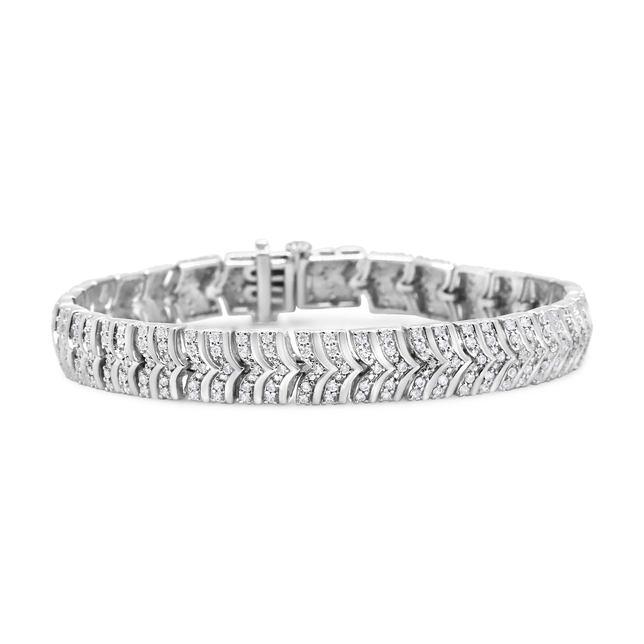 .925 Sterling Silver 3.00 Cttw Diamond Chevron Link Bracelet (I2-I3 Clarity, I-J Color) - Size 7.25" - Image 5