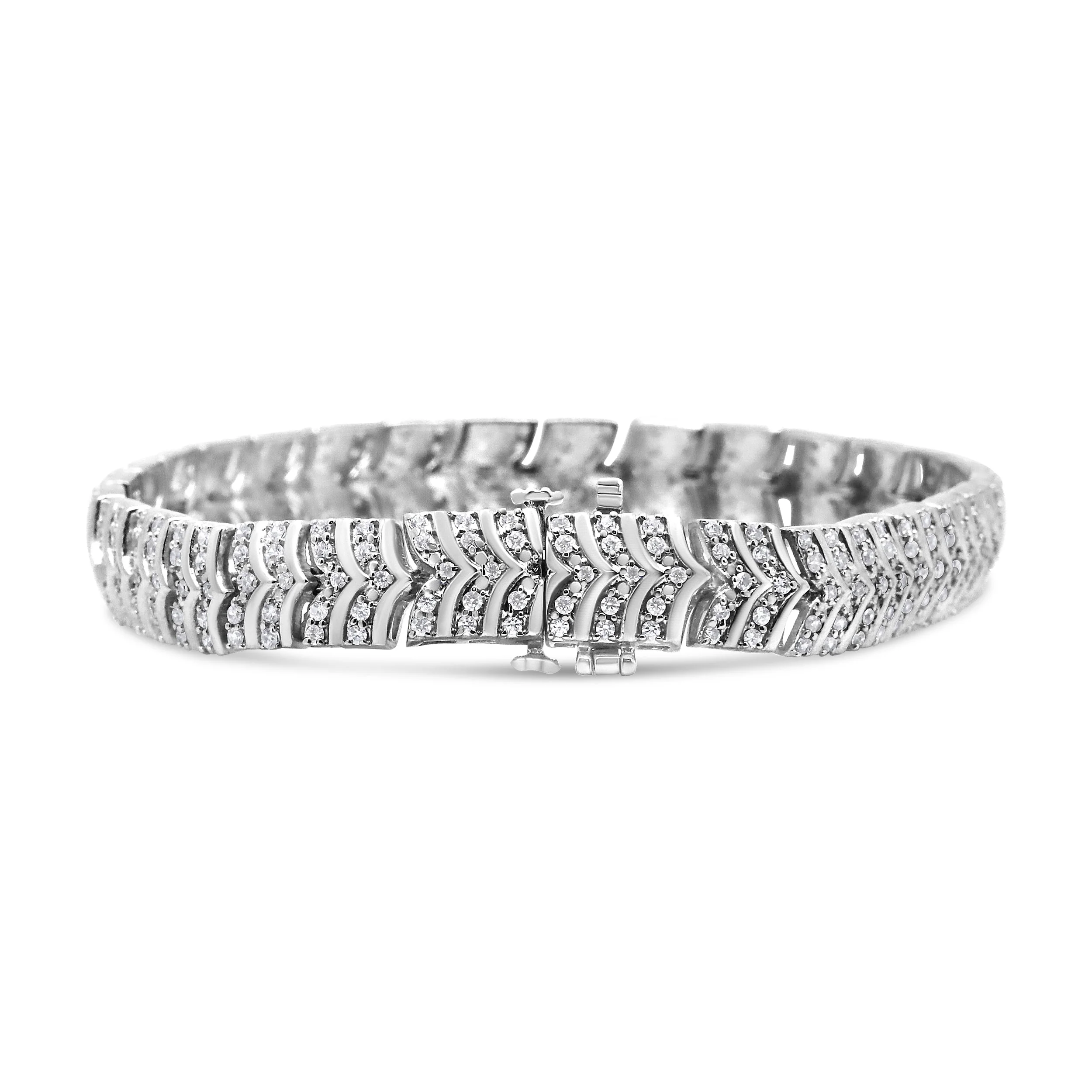 .925 Sterling Silver 3.00 Cttw Diamond Chevron Link Bracelet (I2-I3 Clarity, I-J Color) - Size 7.25" - Image 6