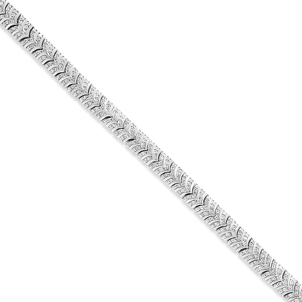 .925 Sterling Silver 3.00 Cttw Diamond Chevron Link Bracelet (I2-I3 Clarity, I-J Color) - Size 7.25" - Image 8
