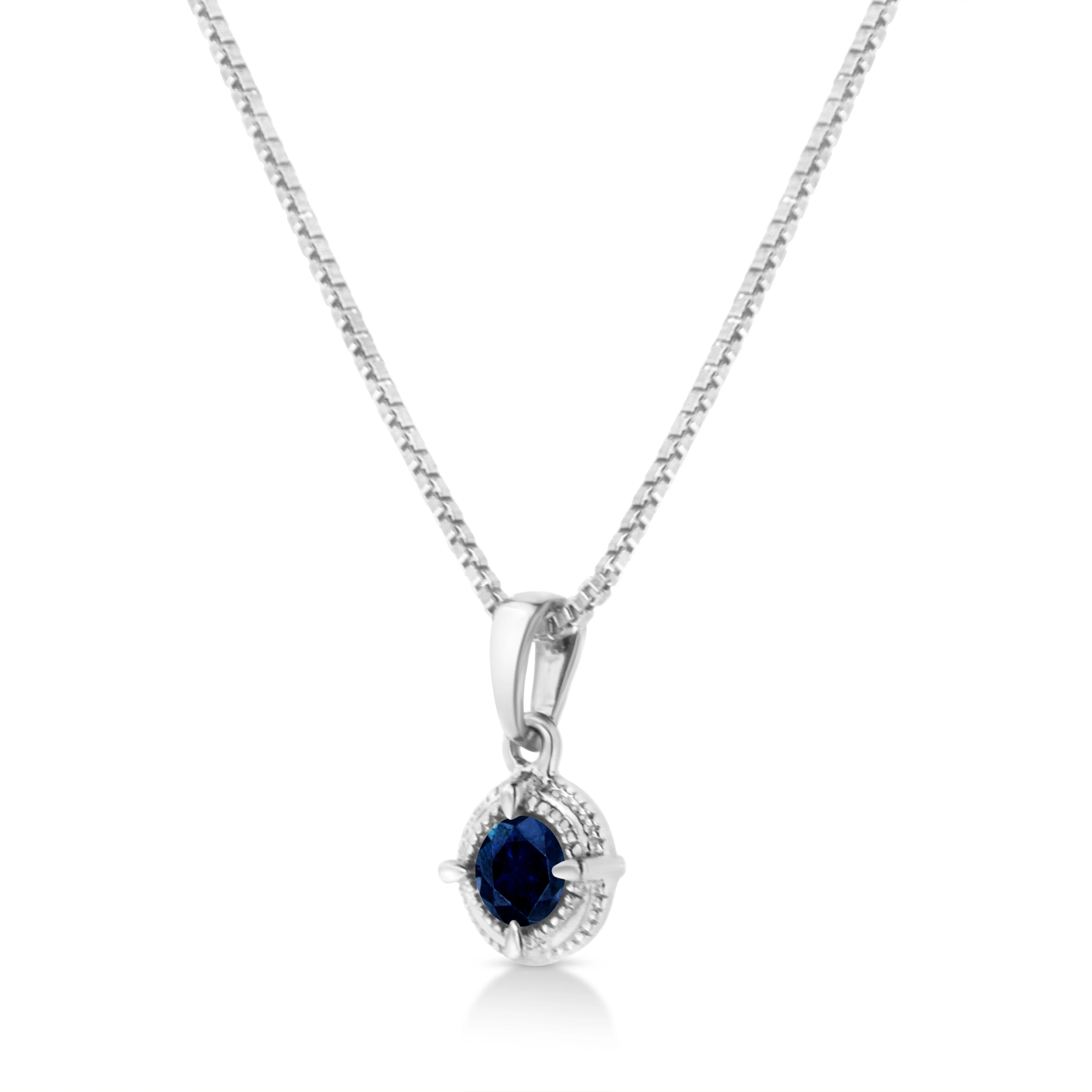 .925 Sterling Silver 3/4 Cttw Treated Blue Diamond Solitaire 18" Milgrain Pendant Necklace (Blue Color, I1-I2 Clarity) - Image 3