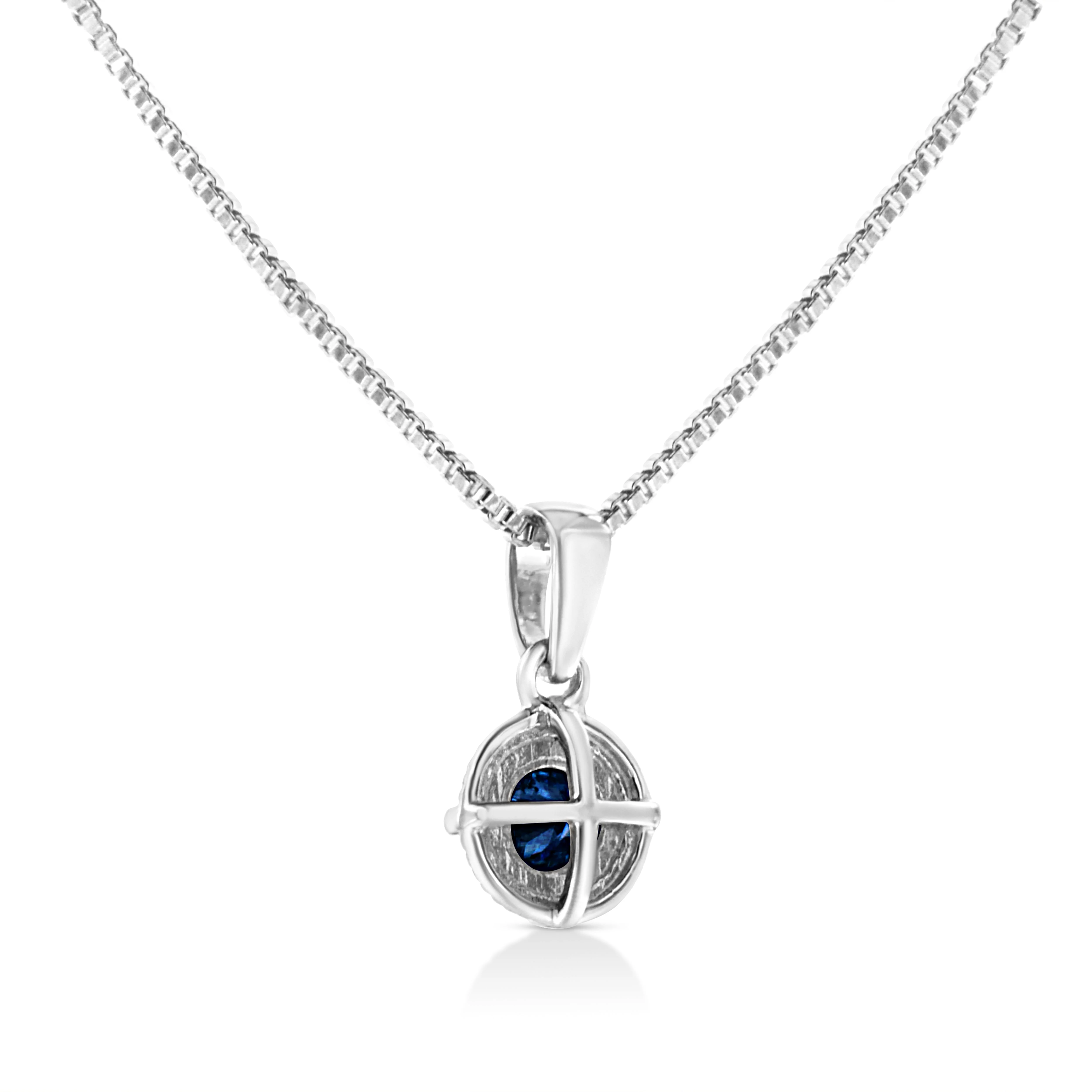 .925 Sterling Silver 3/4 Cttw Treated Blue Diamond Solitaire 18" Milgrain Pendant Necklace (Blue Color, I1-I2 Clarity) - Image 4