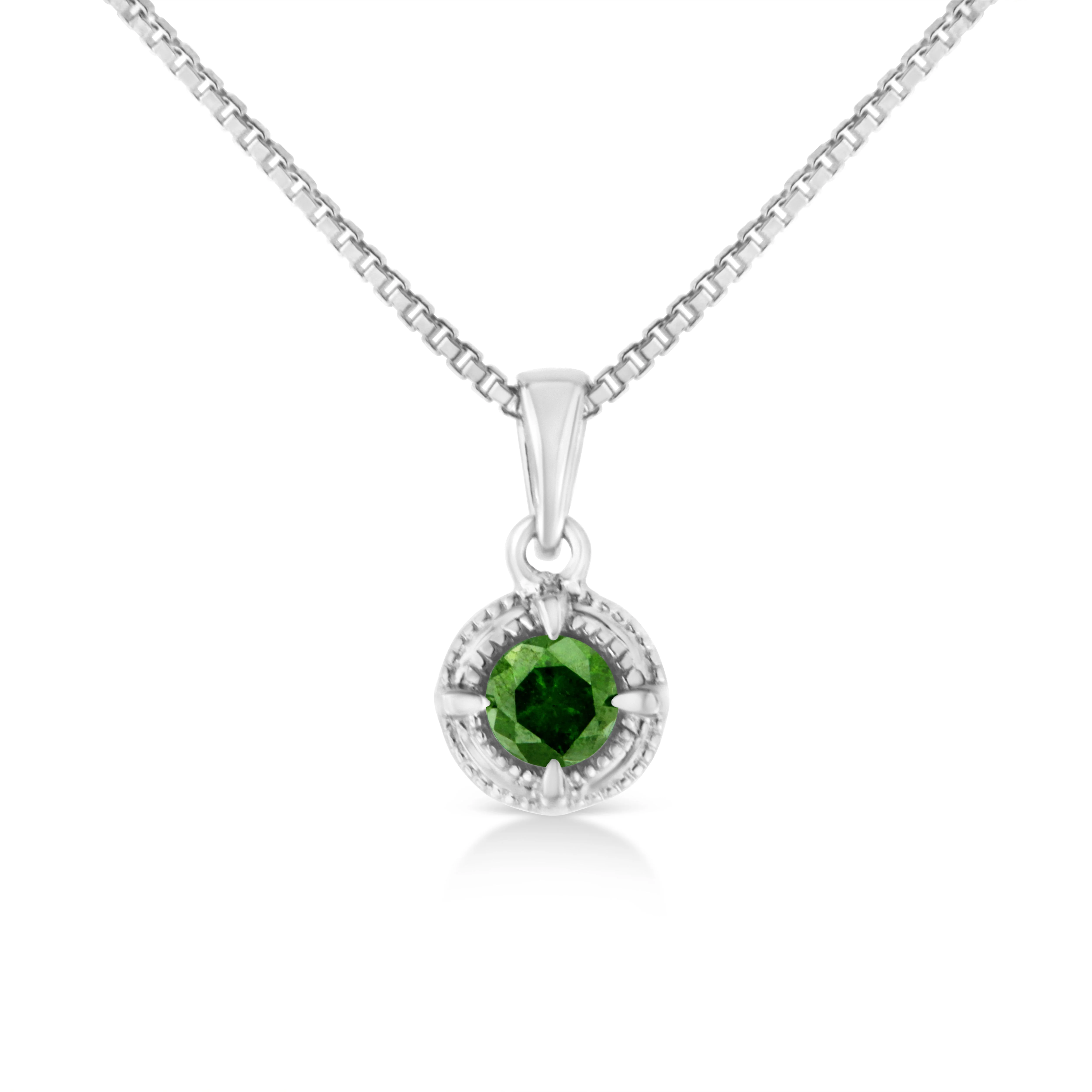 .925 Sterling Silver 3/4 Cttw Treated Blue Diamond Solitaire 18" Milgrain Pendant Necklace (Blue Color, I1-I2 Clarity) - Image 6