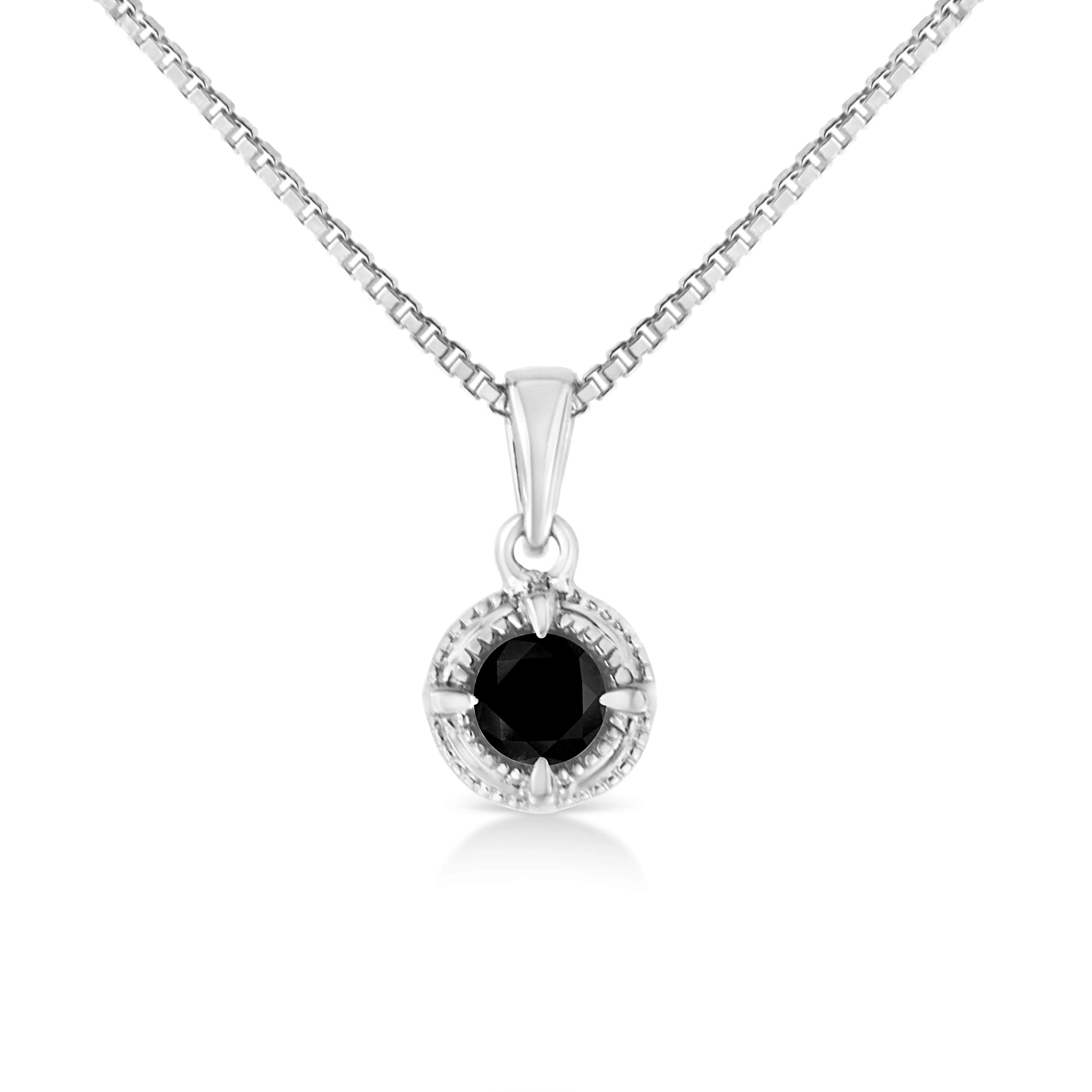 .925 Sterling Silver 3/4 Cttw Treated Blue Diamond Solitaire 18" Milgrain Pendant Necklace (Blue Color, I1-I2 Clarity) - Image 8