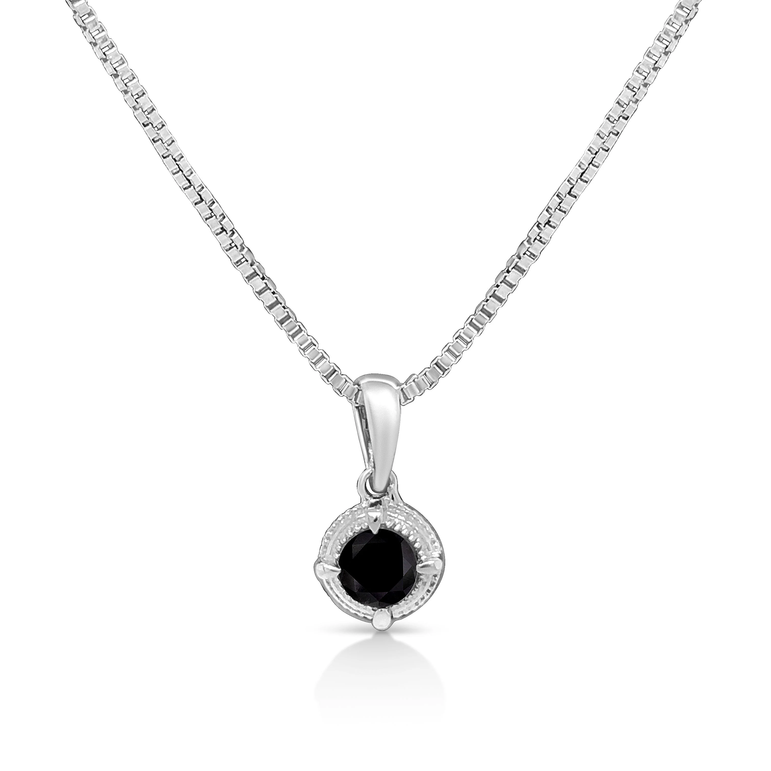 .925 Sterling Silver 3/4 Cttw Treated Blue Diamond Solitaire 18" Milgrain Pendant Necklace (Blue Color, I1-I2 Clarity) - Image 9