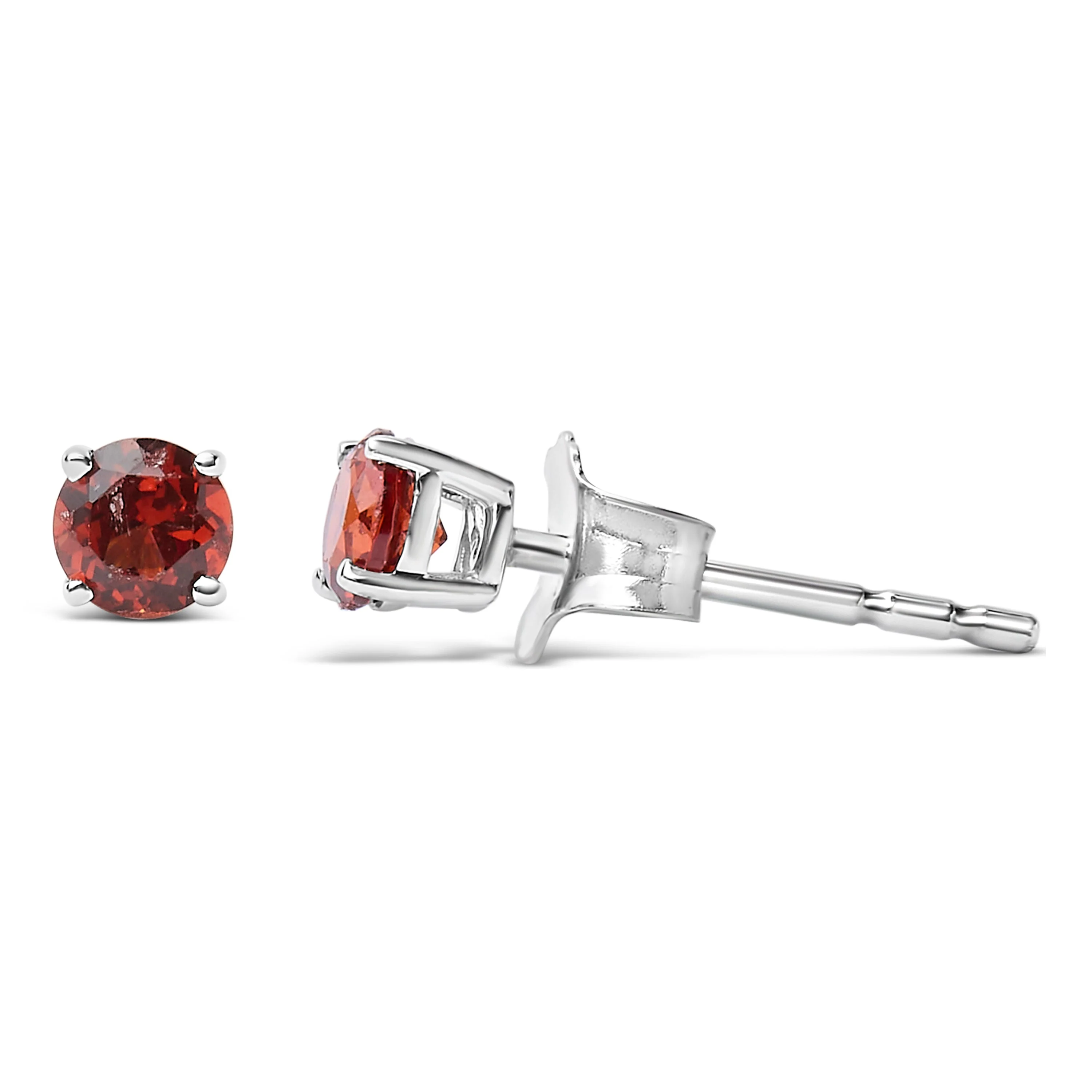 .925 Sterling Silver 3.5 MM Created Round Red Garnet Solitaire Stud Earrings - Image 3