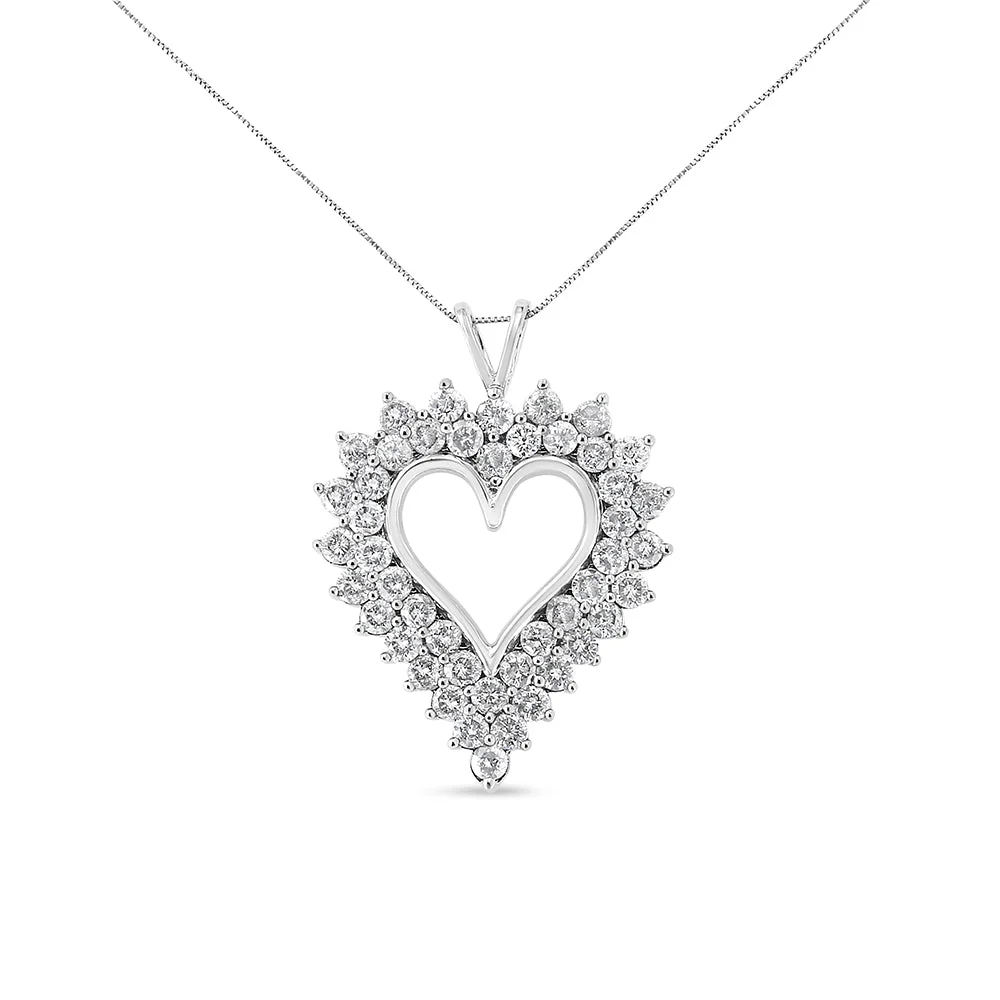 .925 Sterling Silver 4 Cttw Round-Cut Double Row Composite Diamond Heart 18" Pendant Necklace (K-L Color, I1-I2 Clarity) - Image 4