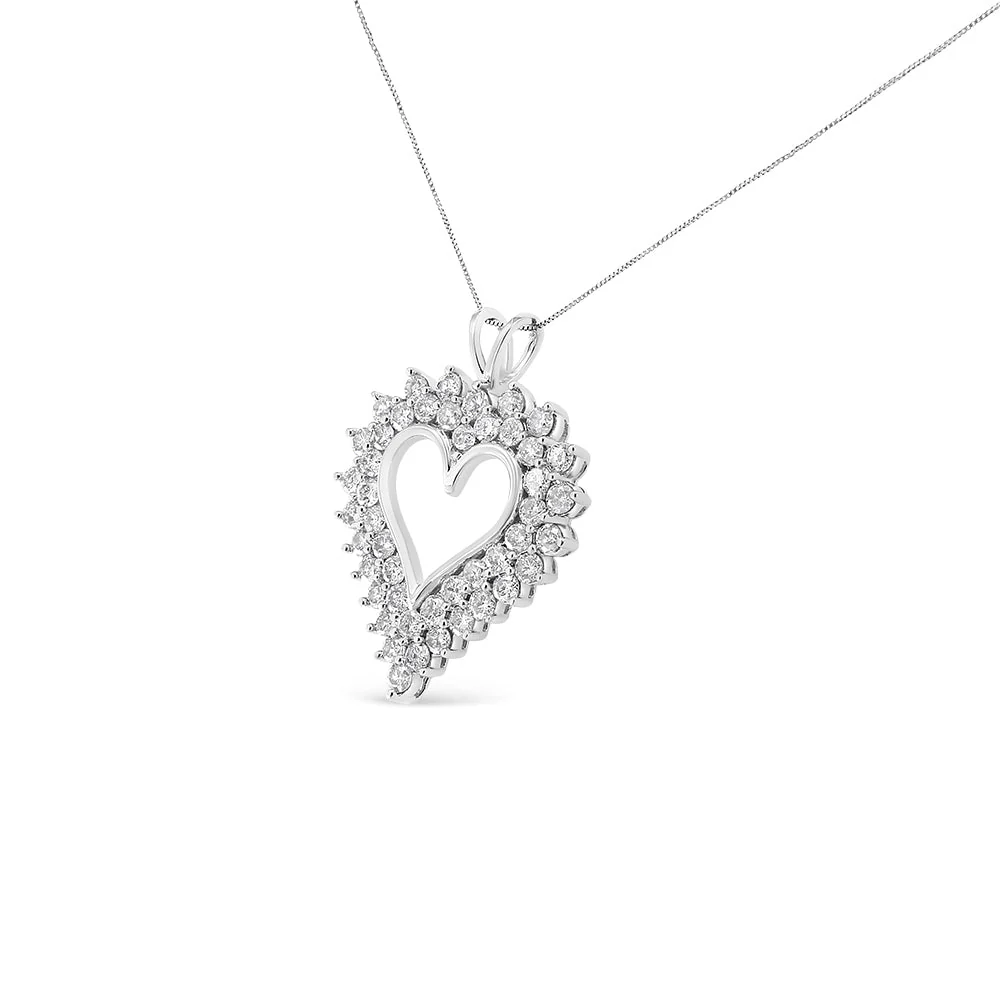 .925 Sterling Silver 4 Cttw Round-Cut Double Row Composite Diamond Heart 18" Pendant Necklace (K-L Color, I1-I2 Clarity) - Image 5