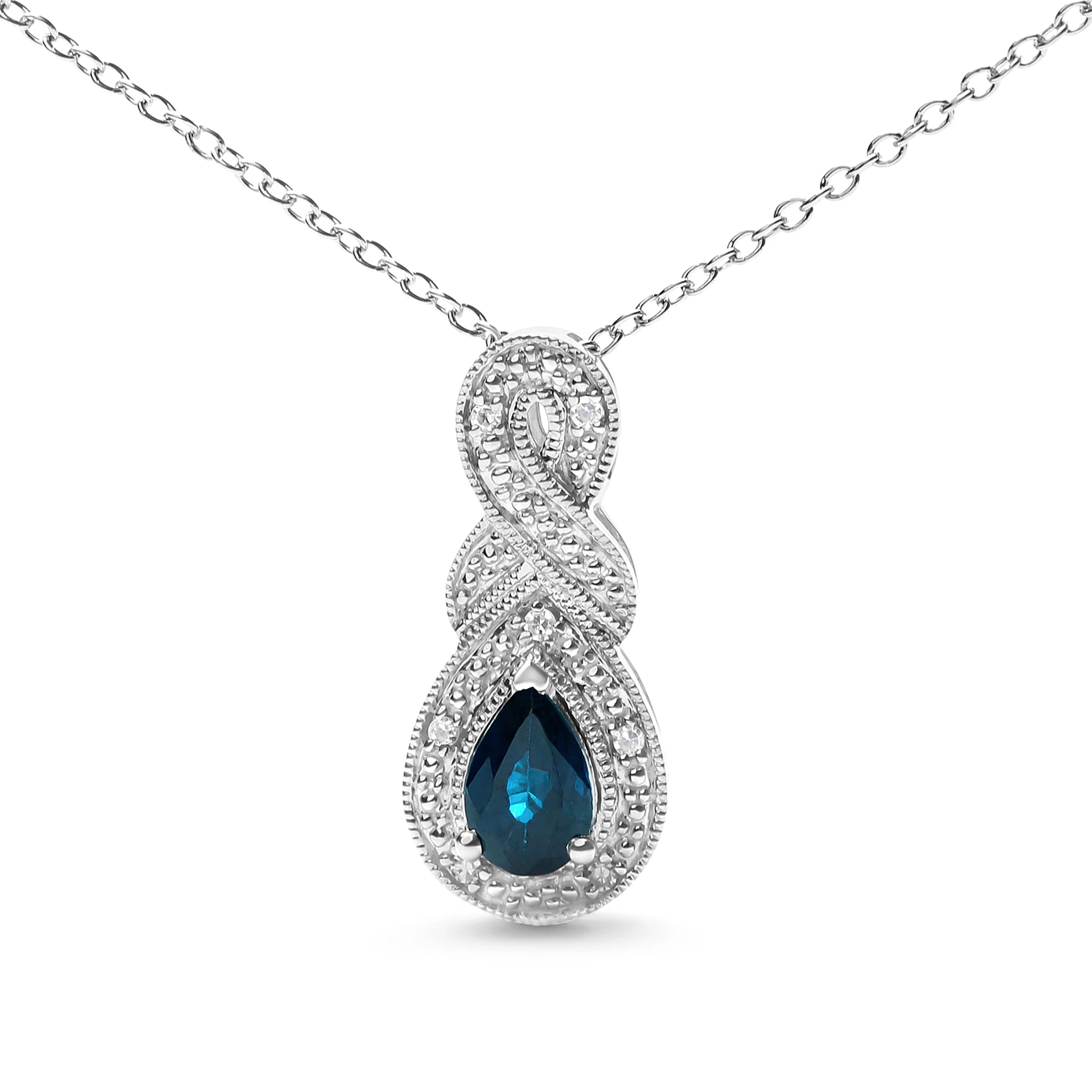.925 Sterling Silver 6x4mm Pear Sapphire and Diamond Accent Infinity Drop 18" Pendant Necklace (H-I Color, SI1-SI2 Clarity) - Image 2