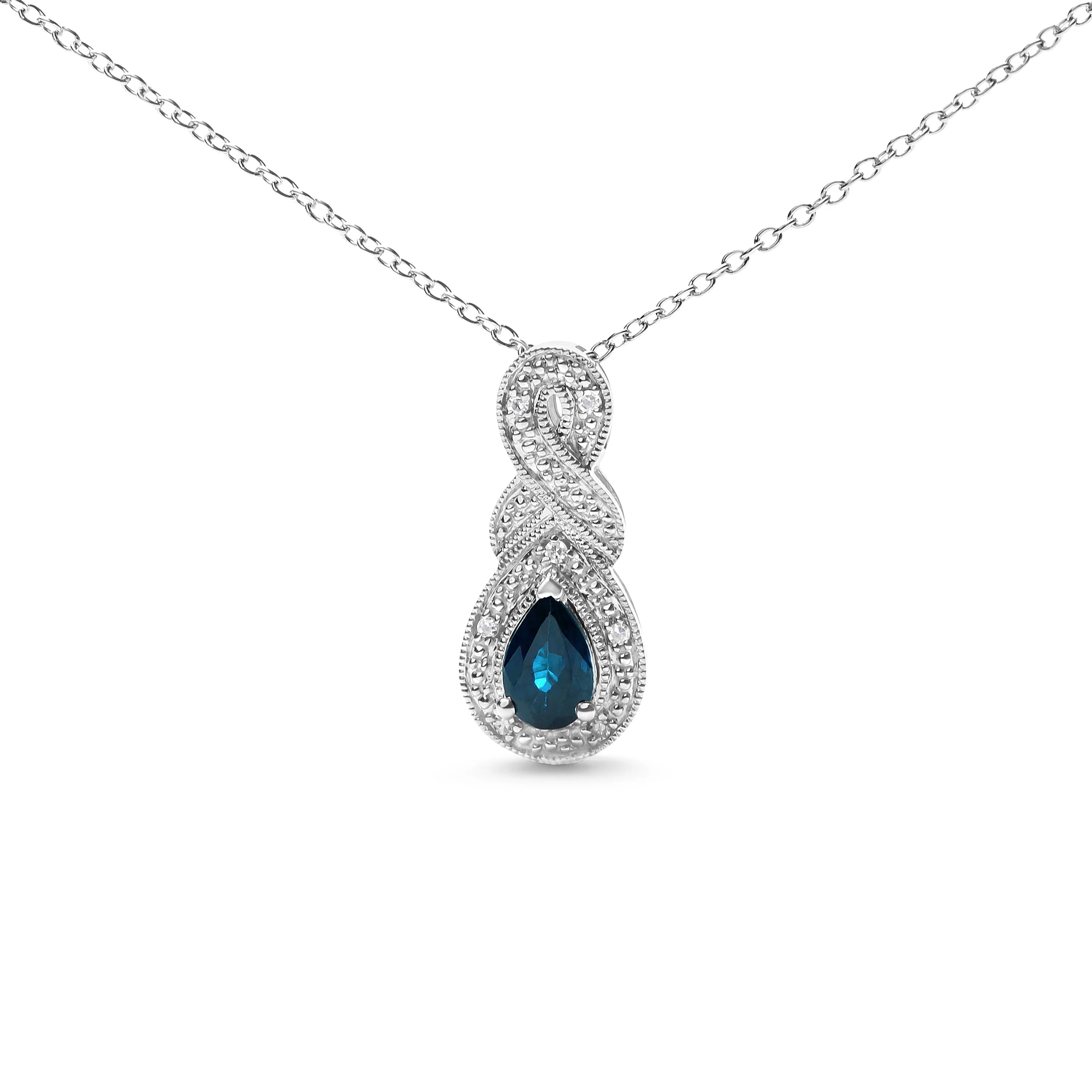 .925 Sterling Silver 6x4mm Pear Sapphire and Diamond Accent Infinity Drop 18" Pendant Necklace (H-I Color, SI1-SI2 Clarity) - Image 4