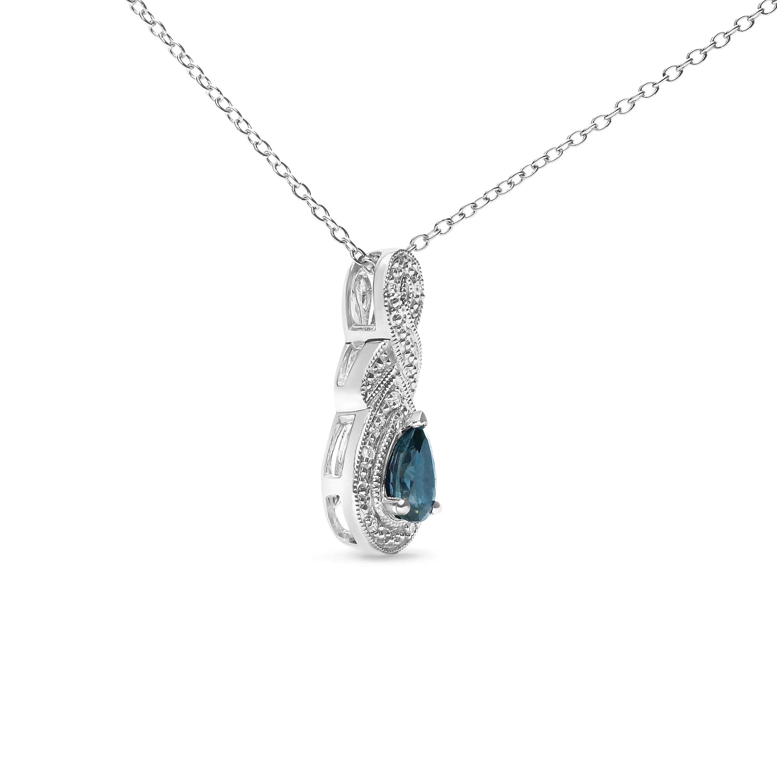 .925 Sterling Silver 6x4mm Pear Sapphire and Diamond Accent Infinity Drop 18" Pendant Necklace (H-I Color, SI1-SI2 Clarity) - Image 6