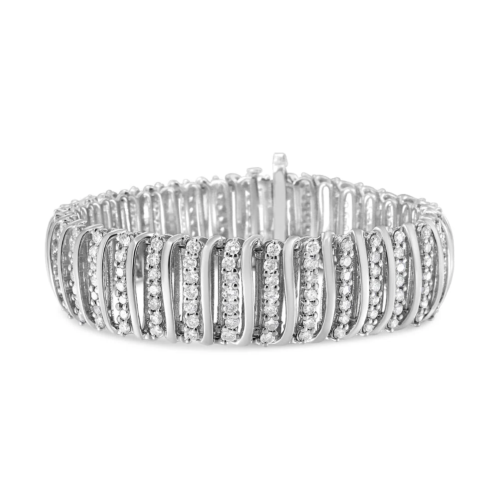 .925 Sterling Silver 8 1/2 Cttw Diamond 7 Row Chevron "S" Curved Link Tennis Bracelet (I-J color, I1-I2 clarity) - 7.25" - Image 11