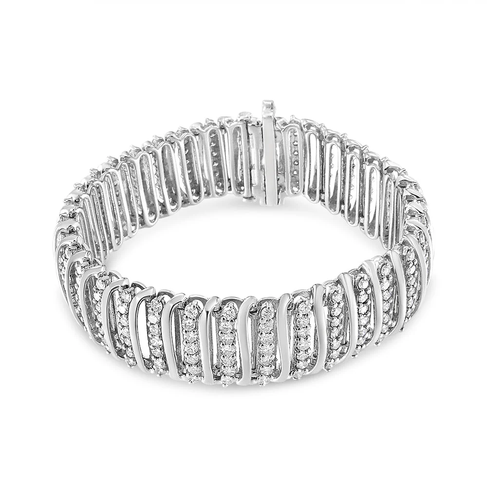 .925 Sterling Silver 8 1/2 Cttw Diamond 7 Row Chevron "S" Curved Link Tennis Bracelet (I-J color, I1-I2 clarity) - 7.25" - Image 6