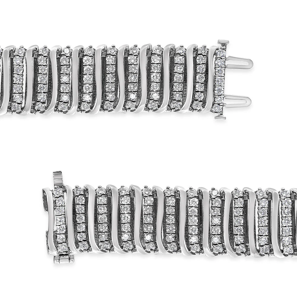 .925 Sterling Silver 8 1/2 Cttw Diamond 7 Row Chevron "S" Curved Link Tennis Bracelet (I-J color, I1-I2 clarity) - 7.25" - Image 8