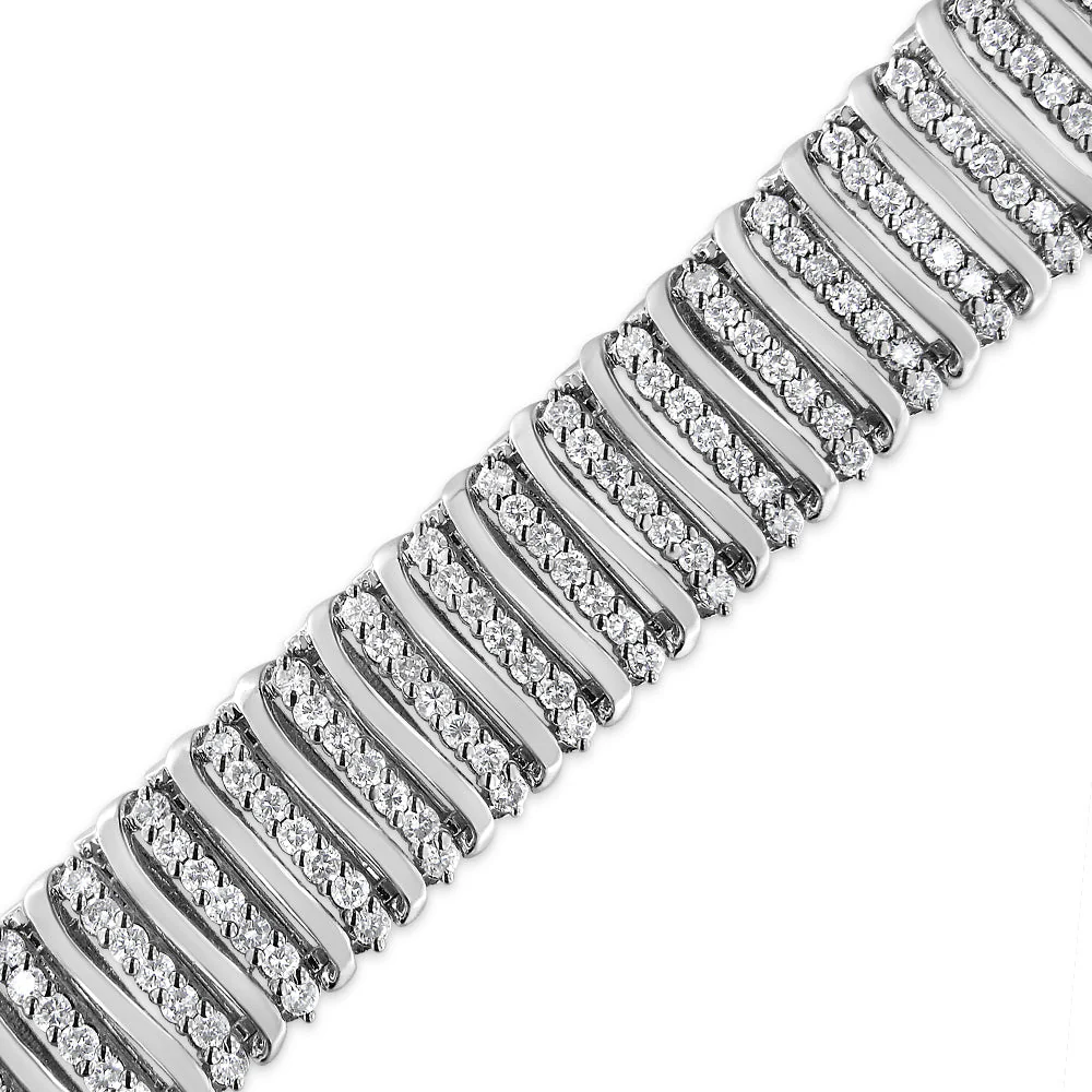 .925 Sterling Silver 8 1/2 Cttw Diamond 7 Row Chevron "S" Curved Link Tennis Bracelet (I-J color, I1-I2 clarity) - 7.25" - Image 9