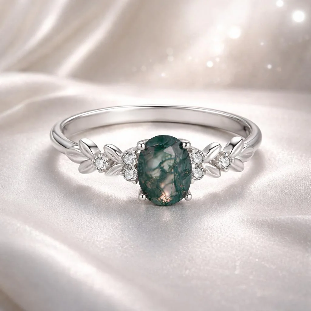 925 Sterling Silver Agate and CZ Pendant Ring Size 6 for Women - Image 2