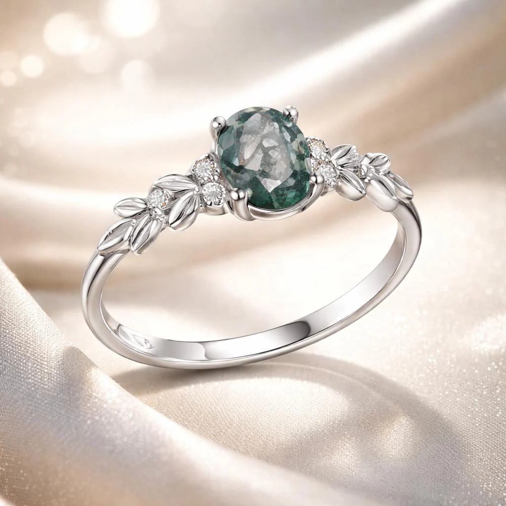 925 Sterling Silver Agate and CZ Pendant Ring Size 6 for Women - Image 3
