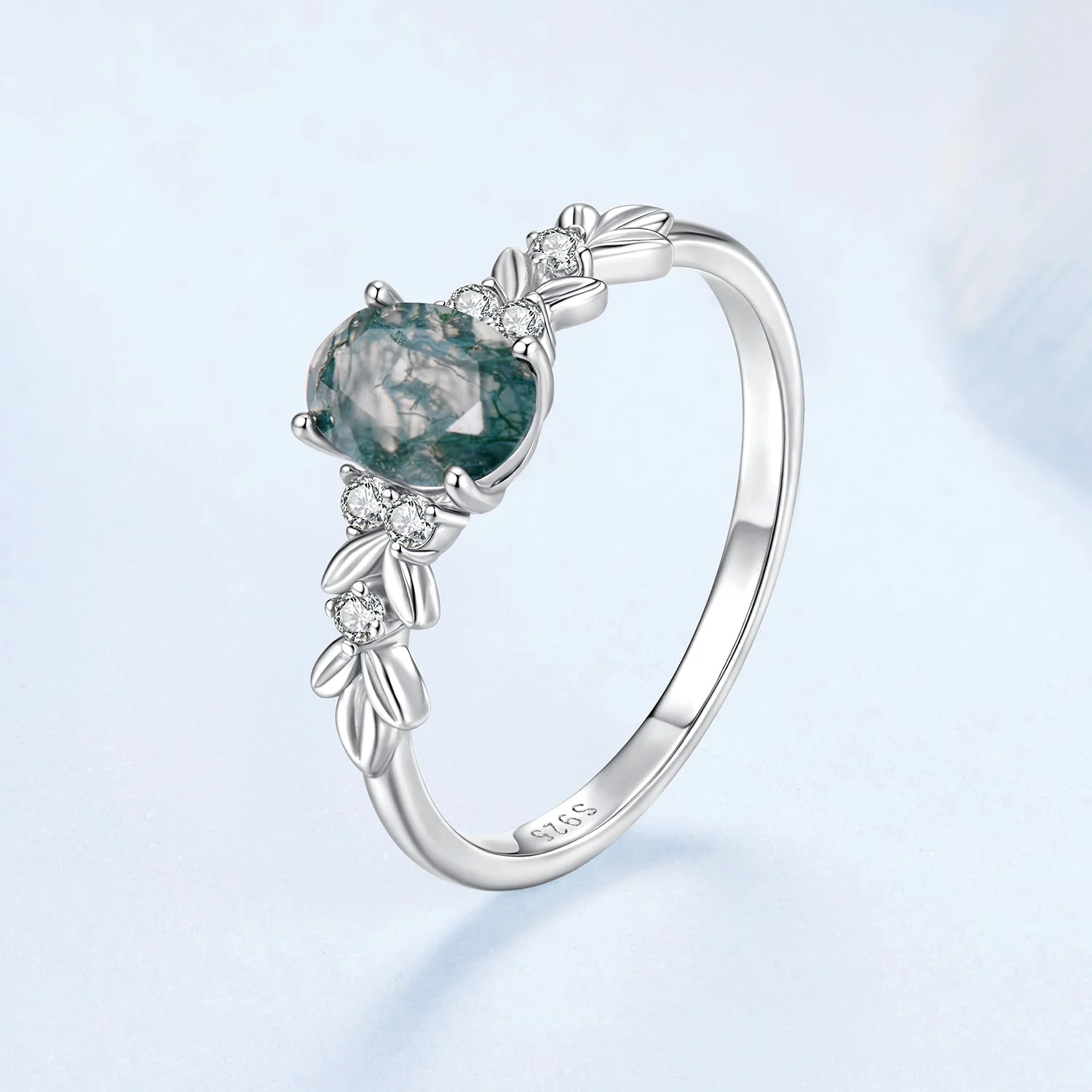 925 Sterling Silver Agate and CZ Pendant Ring Size 6 for Women - Image 4