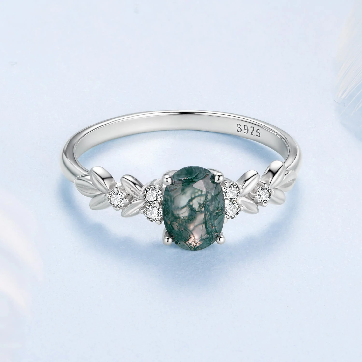 925 Sterling Silver Agate and CZ Pendant Ring Size 6 for Women - Image 5