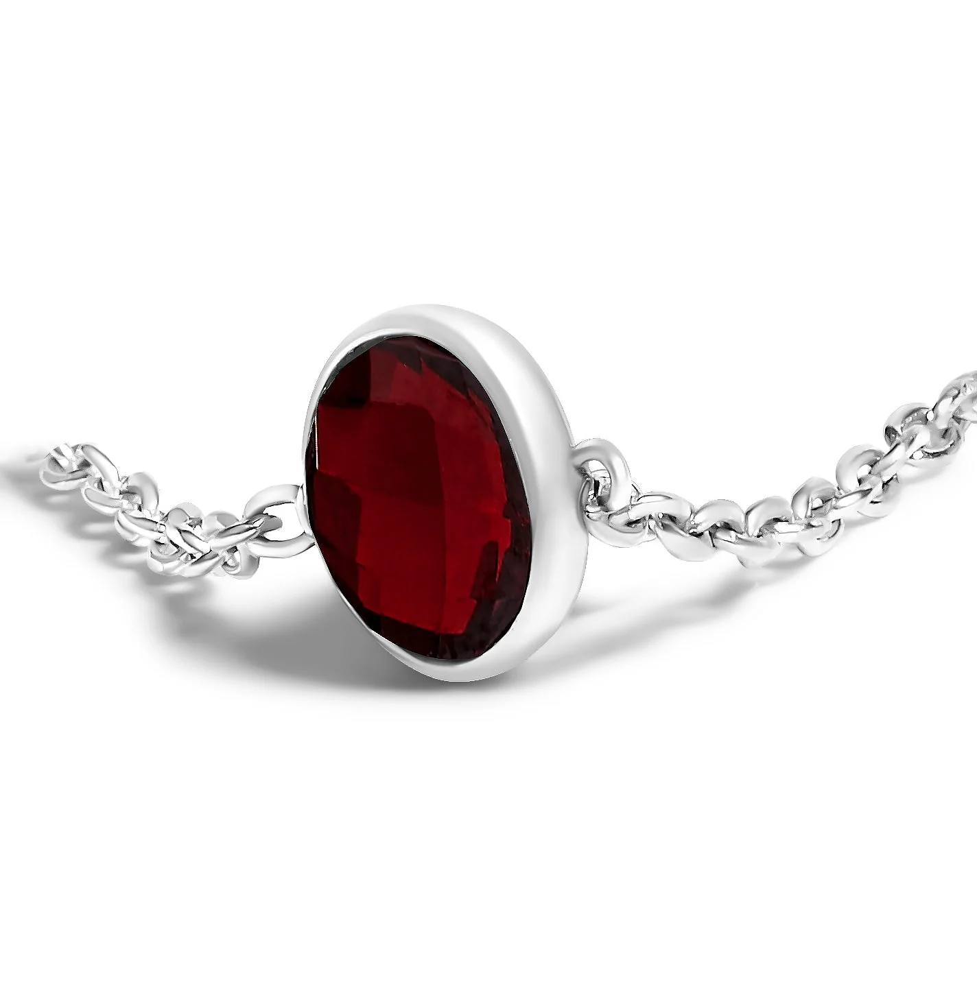 .925 Sterling Silver Bezel Set Red Garnet 5 Station Adjustable Bolo Bracelet - Image 5