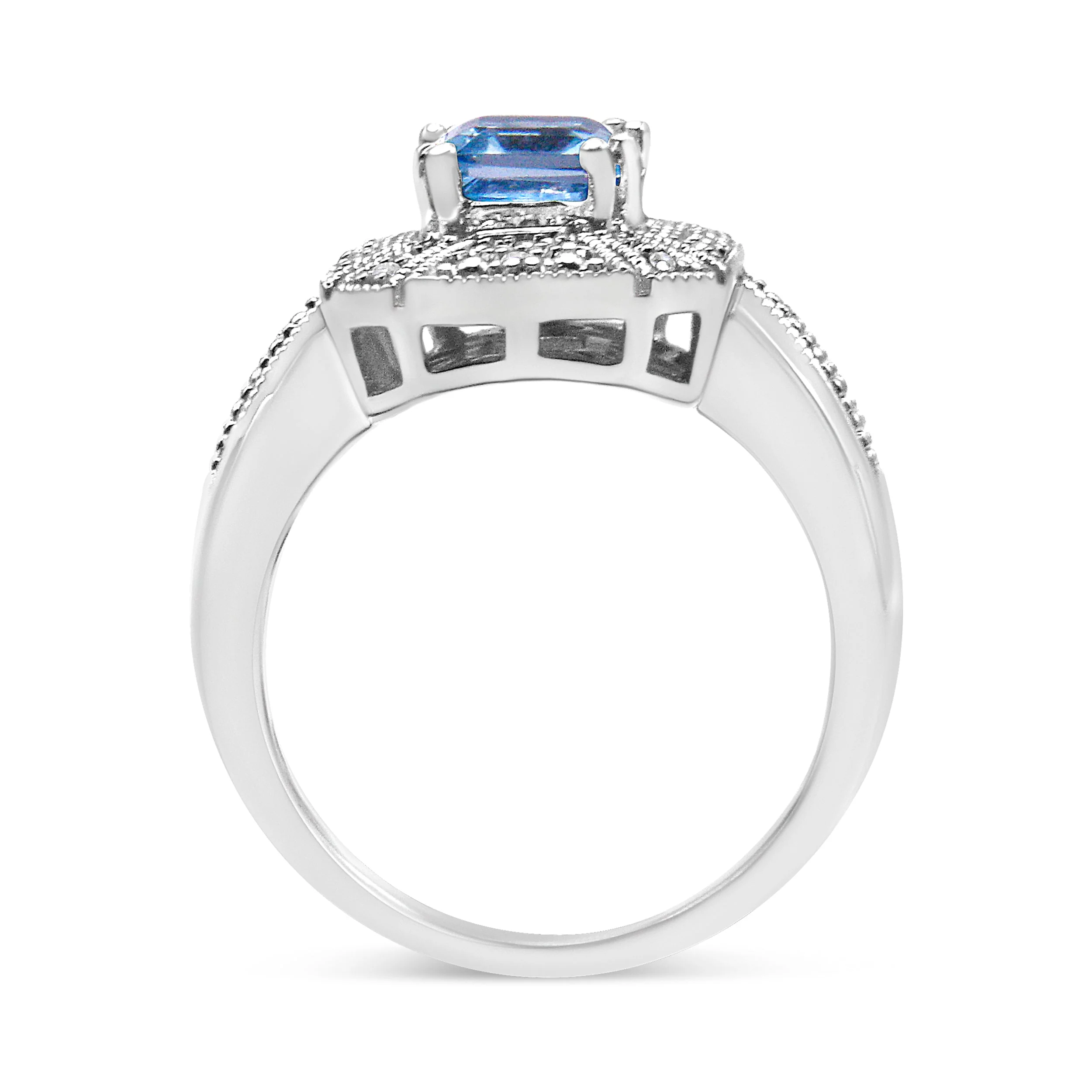 .925 Sterling Silver Diamond Accent and 8X6 mm Emerald-Shape Blue Topaz Ring (I-J Color, I2-I3 Clarity) - Ring Size 7 - Image 11