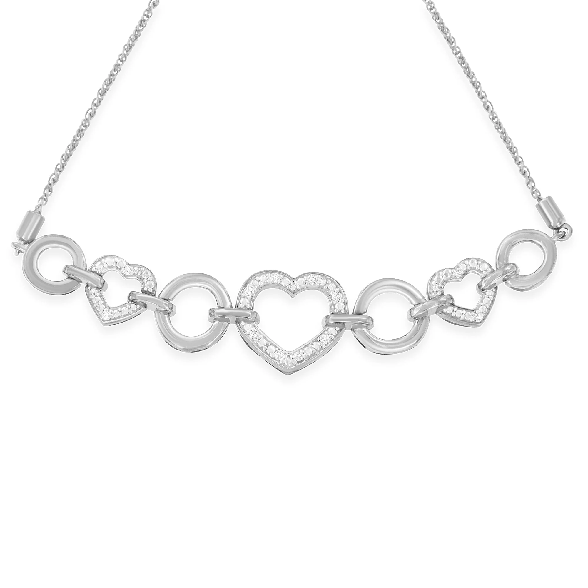 .925 Sterling Silver Diamond Accent Interlinking Triple Heart 4â€-10†Adjustable Bolo Tennis Bracelet (H-I Color, I2-I3 Clarity) - Image 2