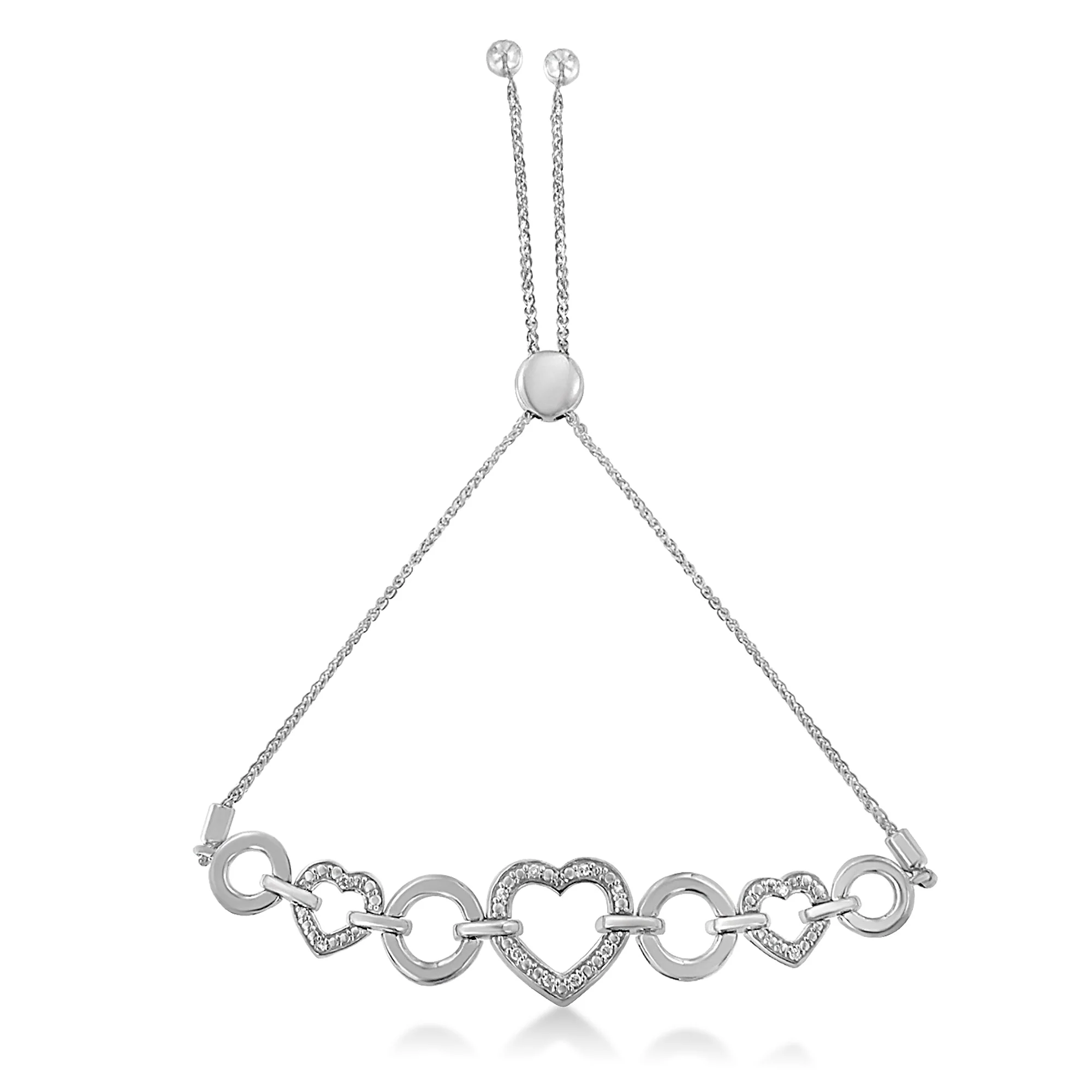 .925 Sterling Silver Diamond Accent Interlinking Triple Heart 4â€-10†Adjustable Bolo Tennis Bracelet (H-I Color, I2-I3 Clarity) - Image 3