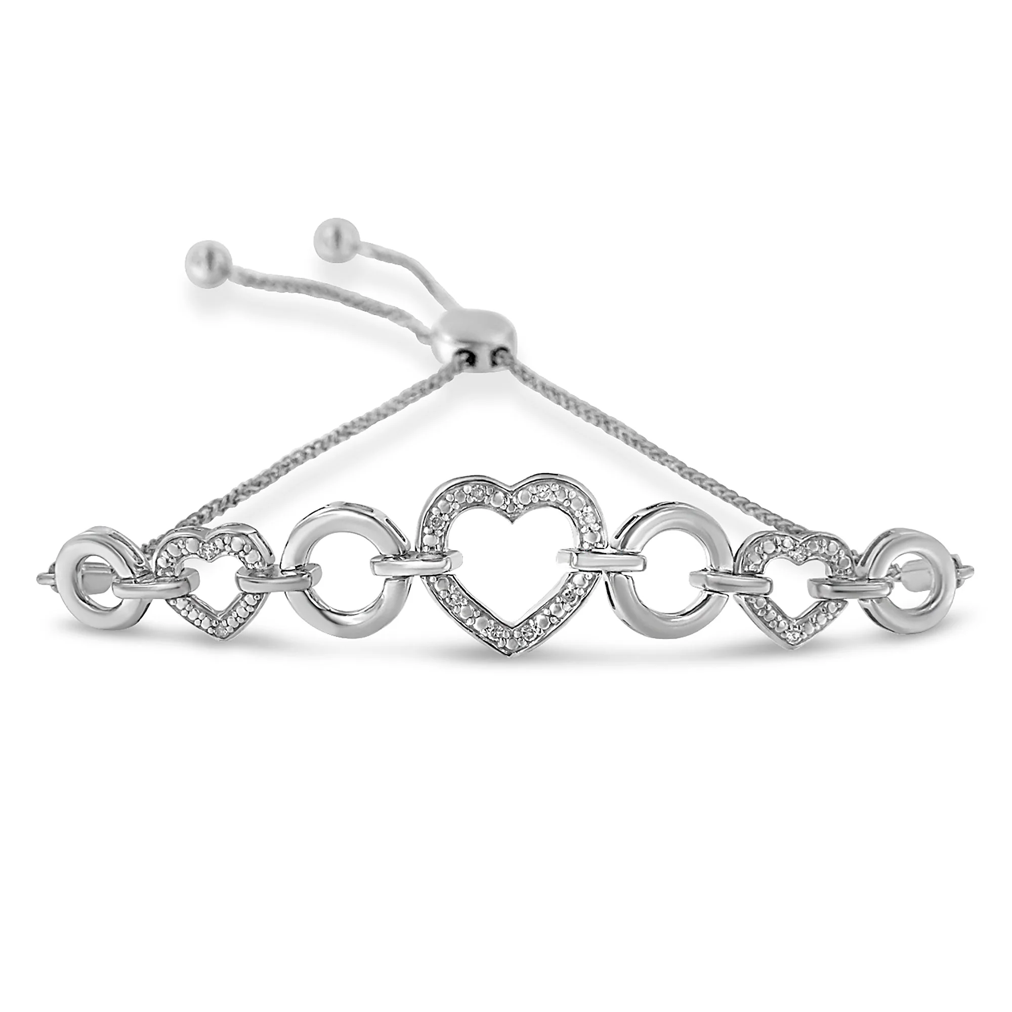 .925 Sterling Silver Diamond Accent Interlinking Triple Heart 4â€-10†Adjustable Bolo Tennis Bracelet (H-I Color, I2-I3 Clarity) - Image 4