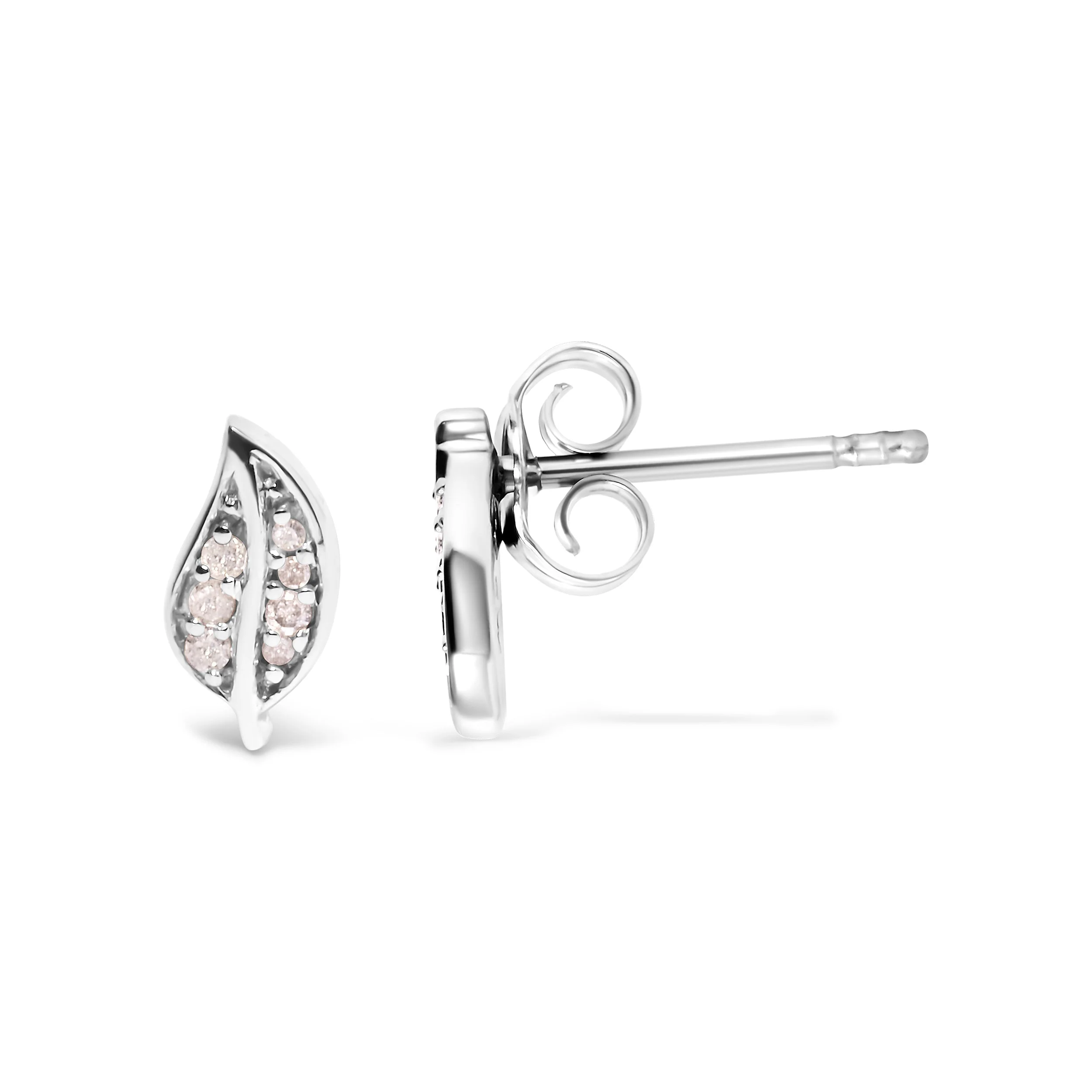 .925 Sterling Silver Diamond Accent Leaf Stud Earrings - Image 3