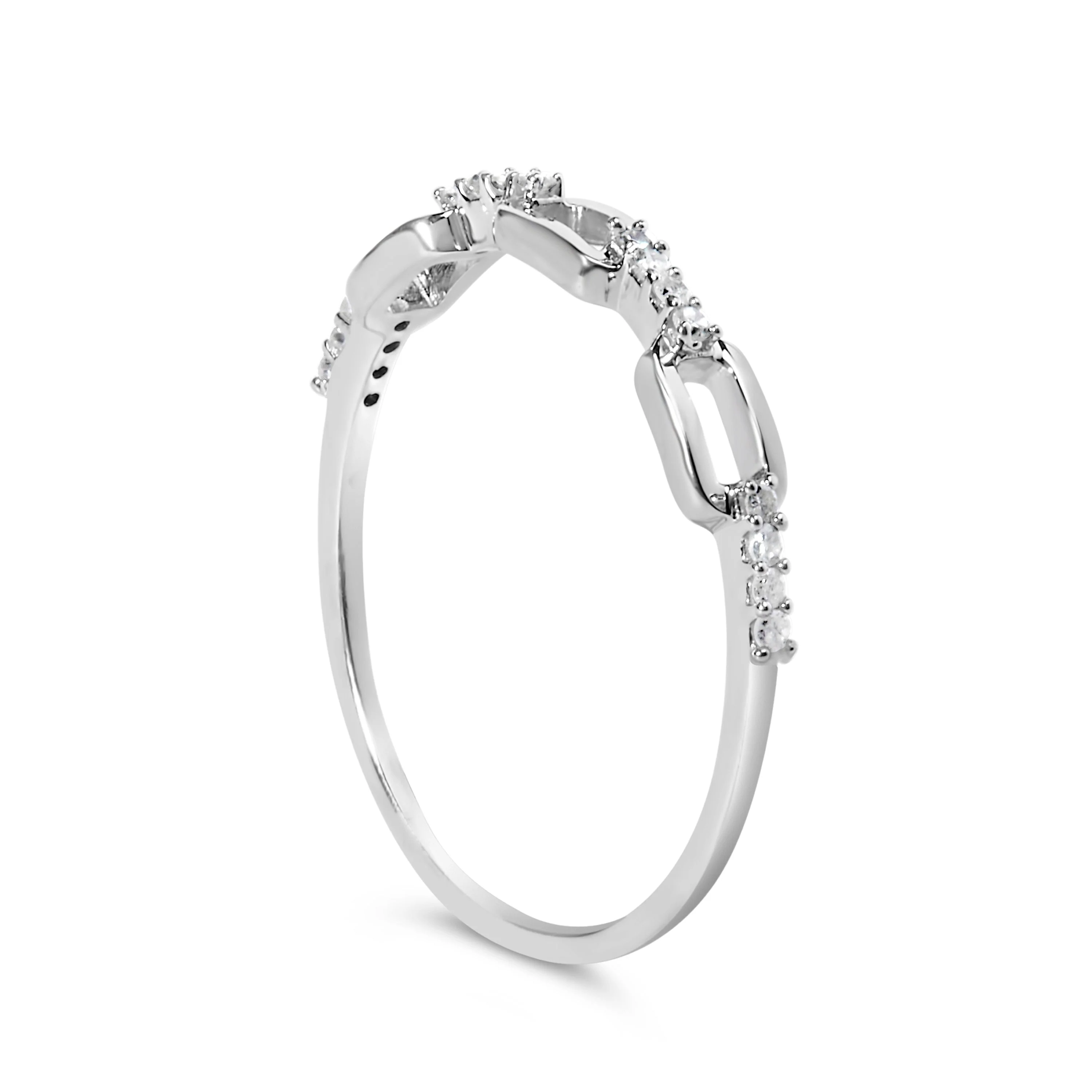 .925 Sterling Silver Diamond Accent Paperclip Band Ring (I-J Color, I2-I3 Clarity) - Ring Size 6 - Image 9