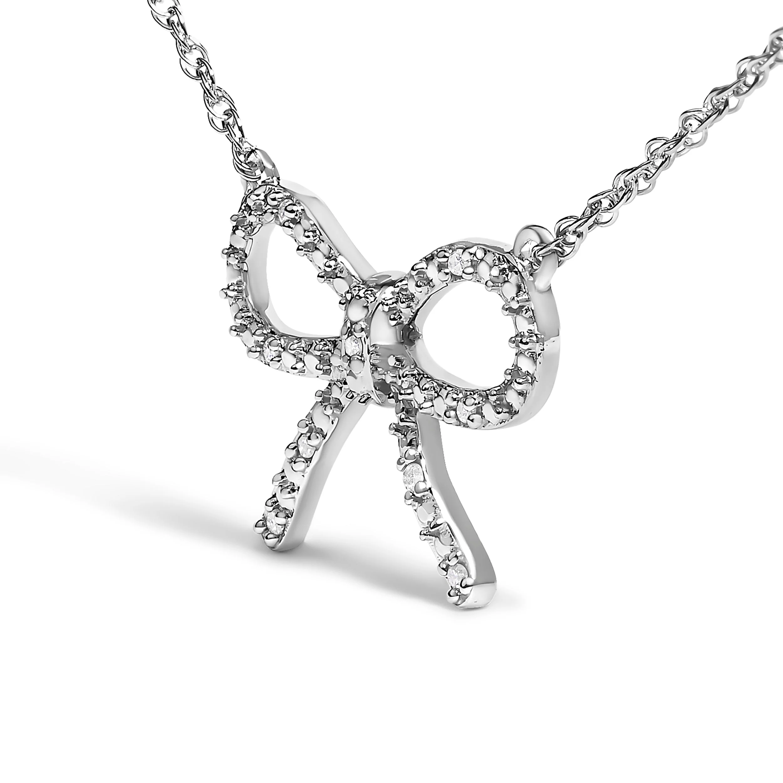 .925 Sterling Silver Diamond Accent Ribbon Bow Knot Pendant Necklace (J-K Color, I2-I3 Clarity) - 18" Inches - Image 3