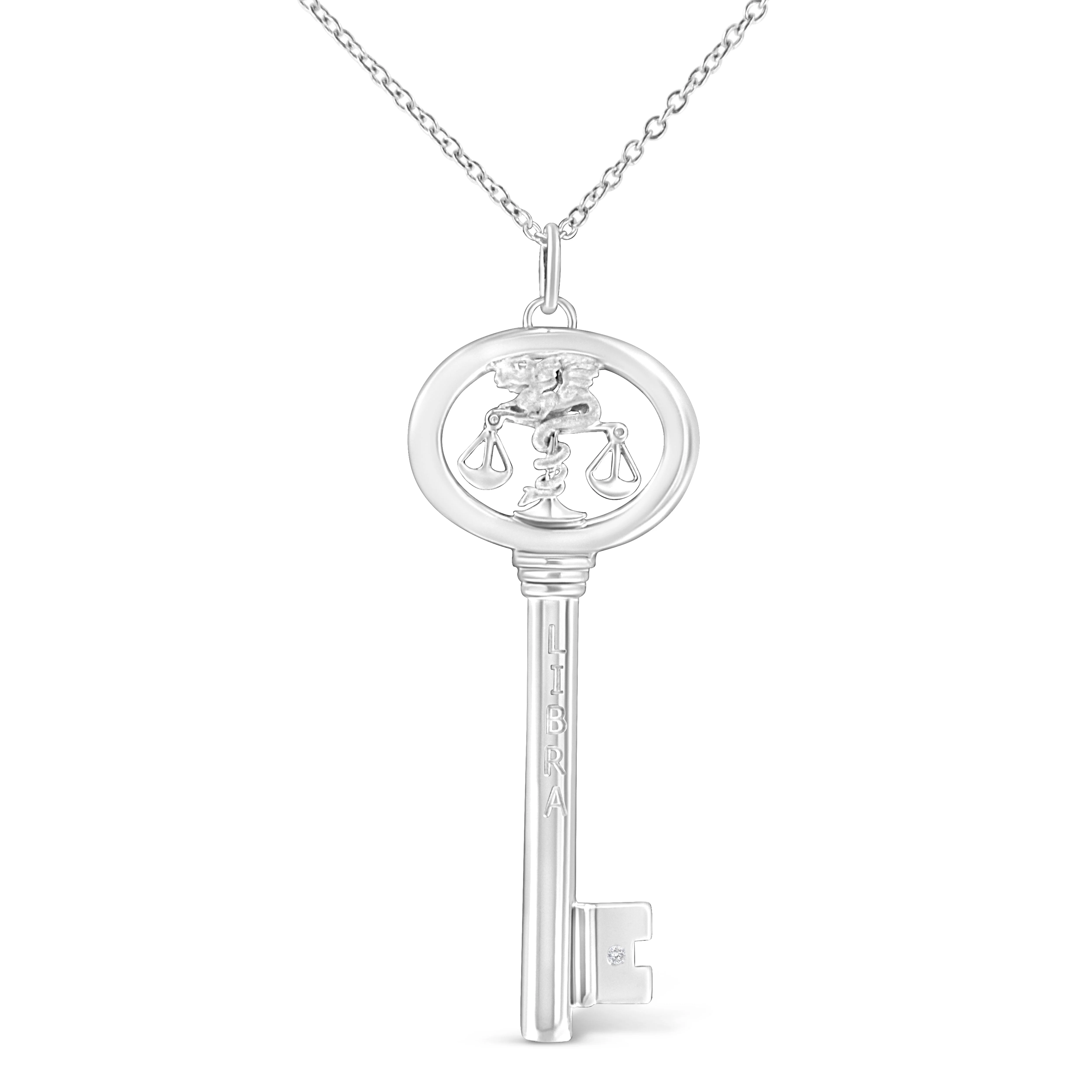 .925 Sterling Silver Diamond Accent Virgo Zodiac Key 18" Pendant Necklace (K-L Color, I1-I2 Clarity) - Image 11