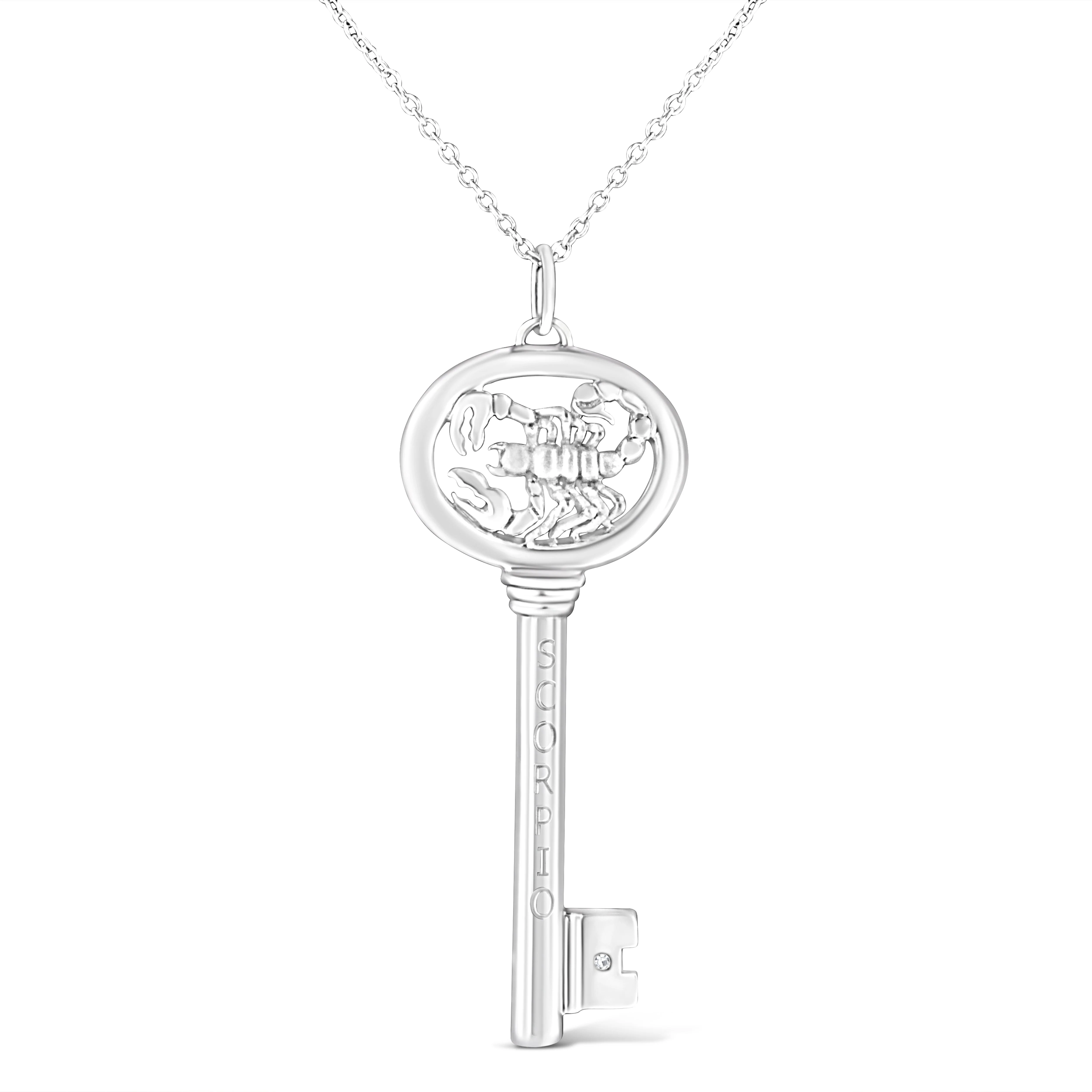 .925 Sterling Silver Diamond Accent Virgo Zodiac Key 18" Pendant Necklace (K-L Color, I1-I2 Clarity) - Image 13