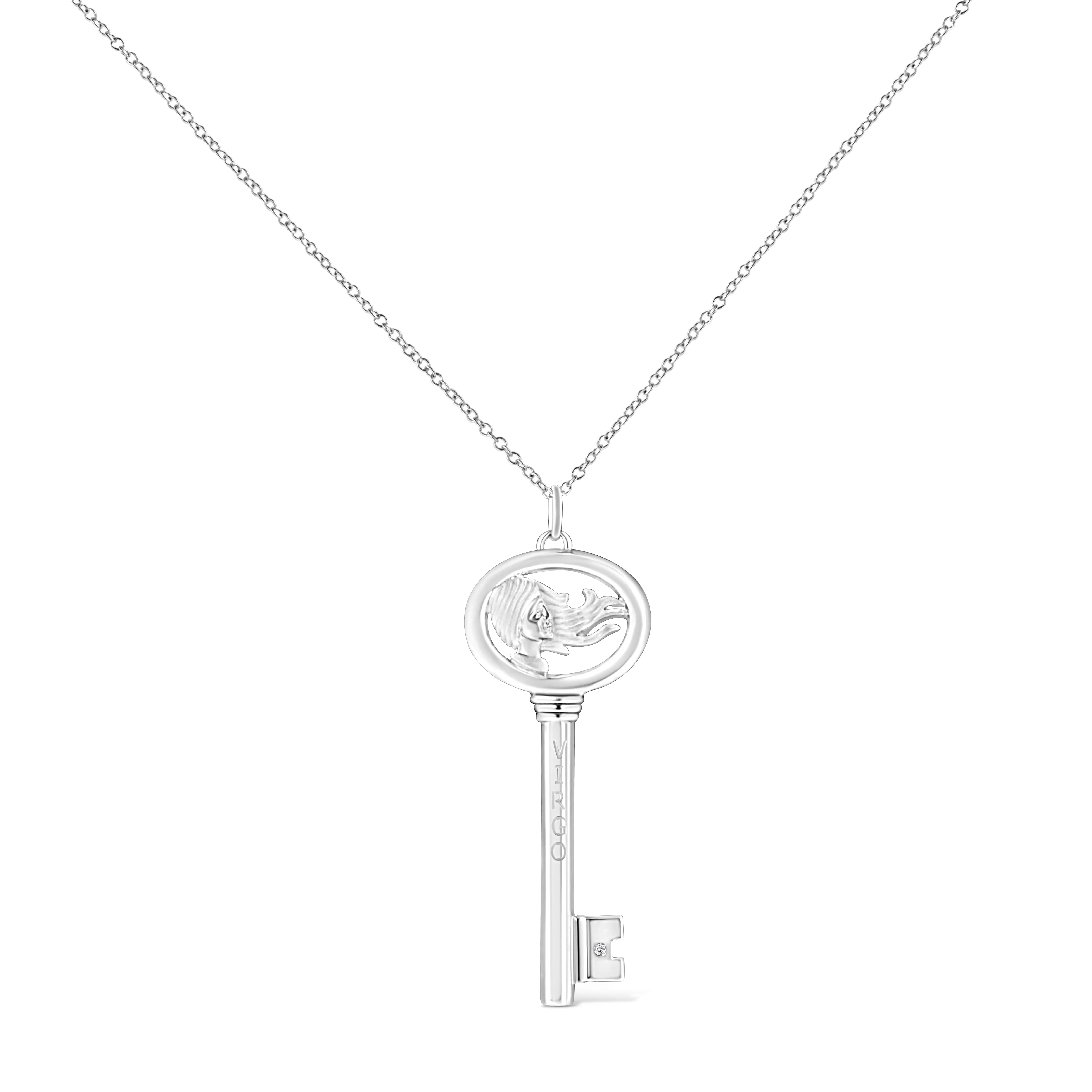 .925 Sterling Silver Diamond Accent Virgo Zodiac Key 18" Pendant Necklace (K-L Color, I1-I2 Clarity) - Image 2